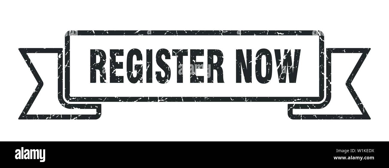 Register now banner Black and White Stock Photos & Images - Alamy