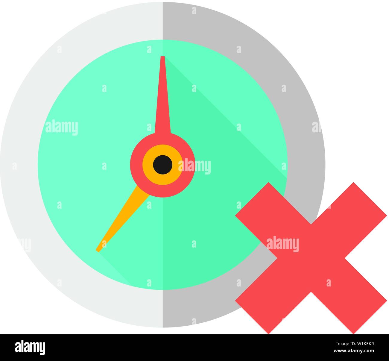 Clock with cross sign icon in flat color style. Waiting time, queue ...