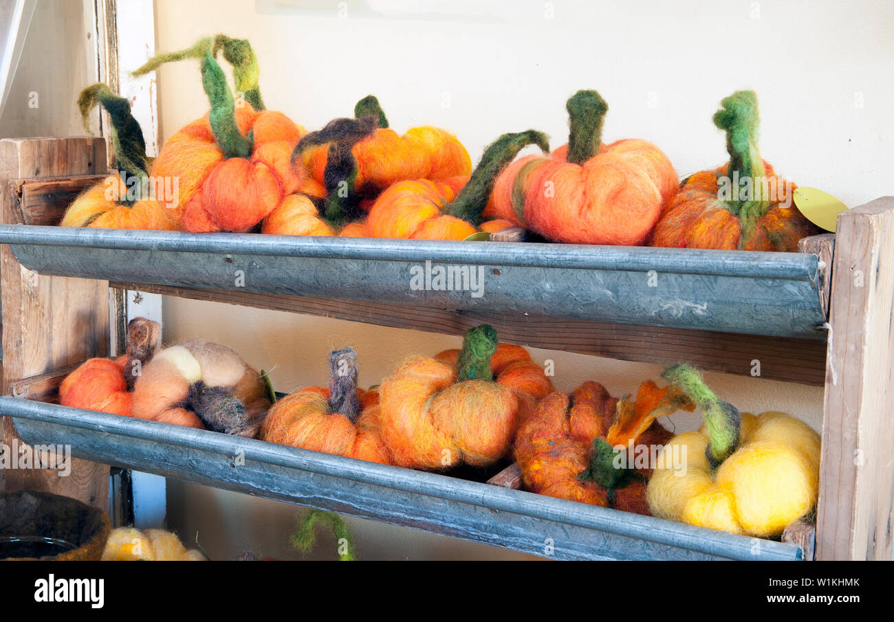 Needle felted pumpkins from Do Dads for You on display at Artique gallery in Kamas, Utah (c) 2014 Tom Kelly Stock Photo