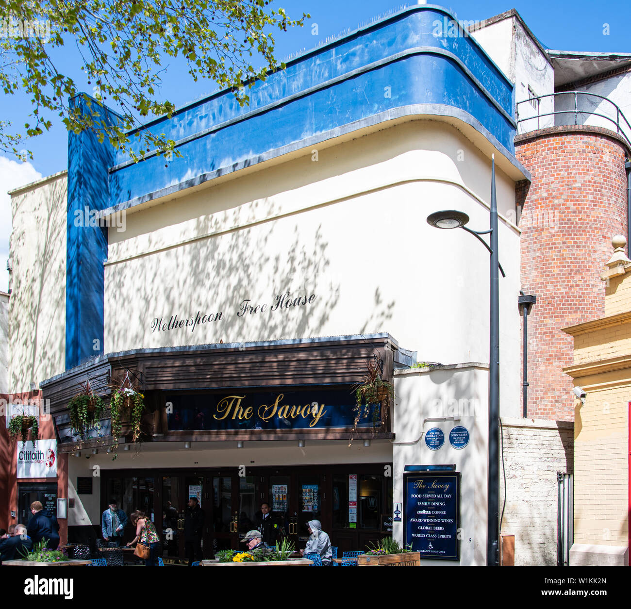 Swindon, United Kingdom - May 04 2019:   Frontage of the Savoy Weatherspoons pub, formerly a Cinema, on Regent Street Stock Photo
