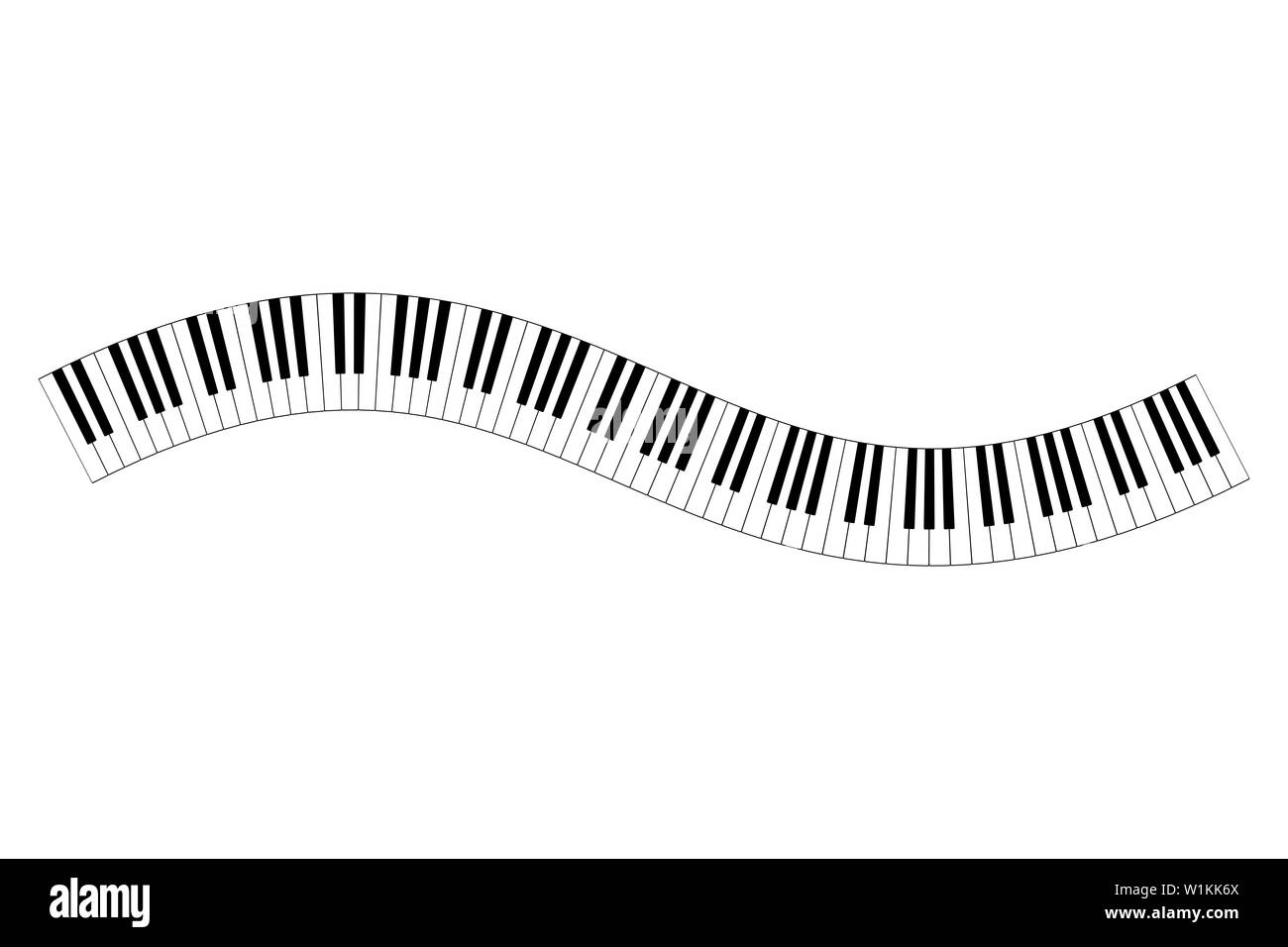 Musical keyboard wave, constructed from octave patterns, black and white piano keyboard keys, shaped into repeated motif. Illustration. Stock Photo