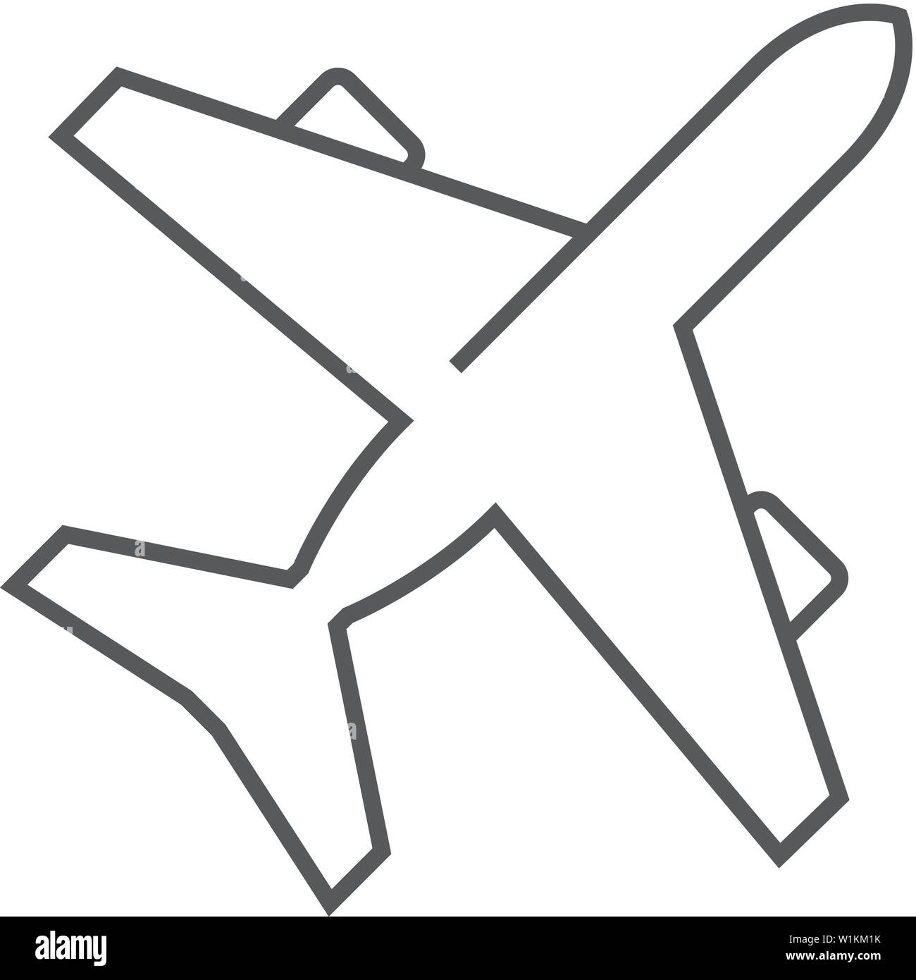 Airplane icon in thin outline style. Aviation transportation take-off travel passenger top view Stock Vector