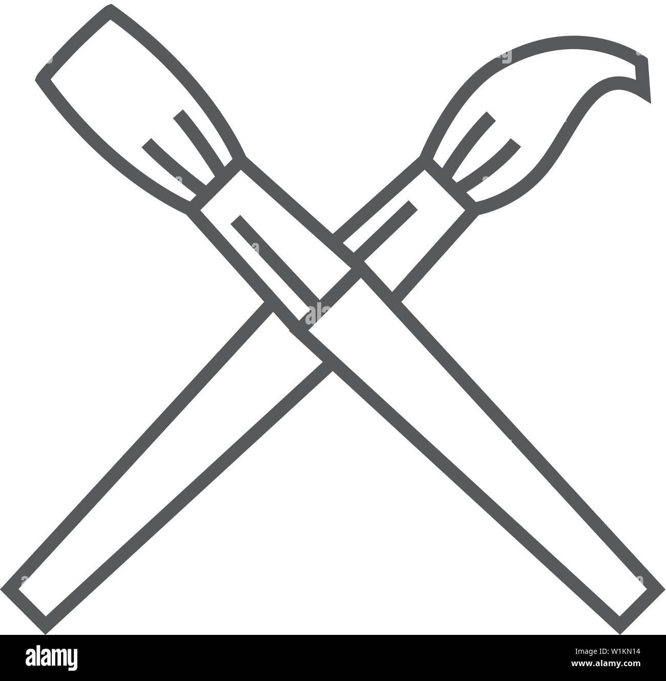 Paint brushes icon in thin outline style. Artist, painting, drawing