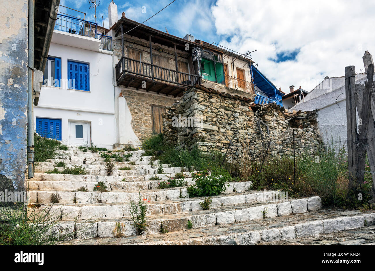 A Street in Glossa Village, Skopelos, Northern Sporades Greece. Stock Photo