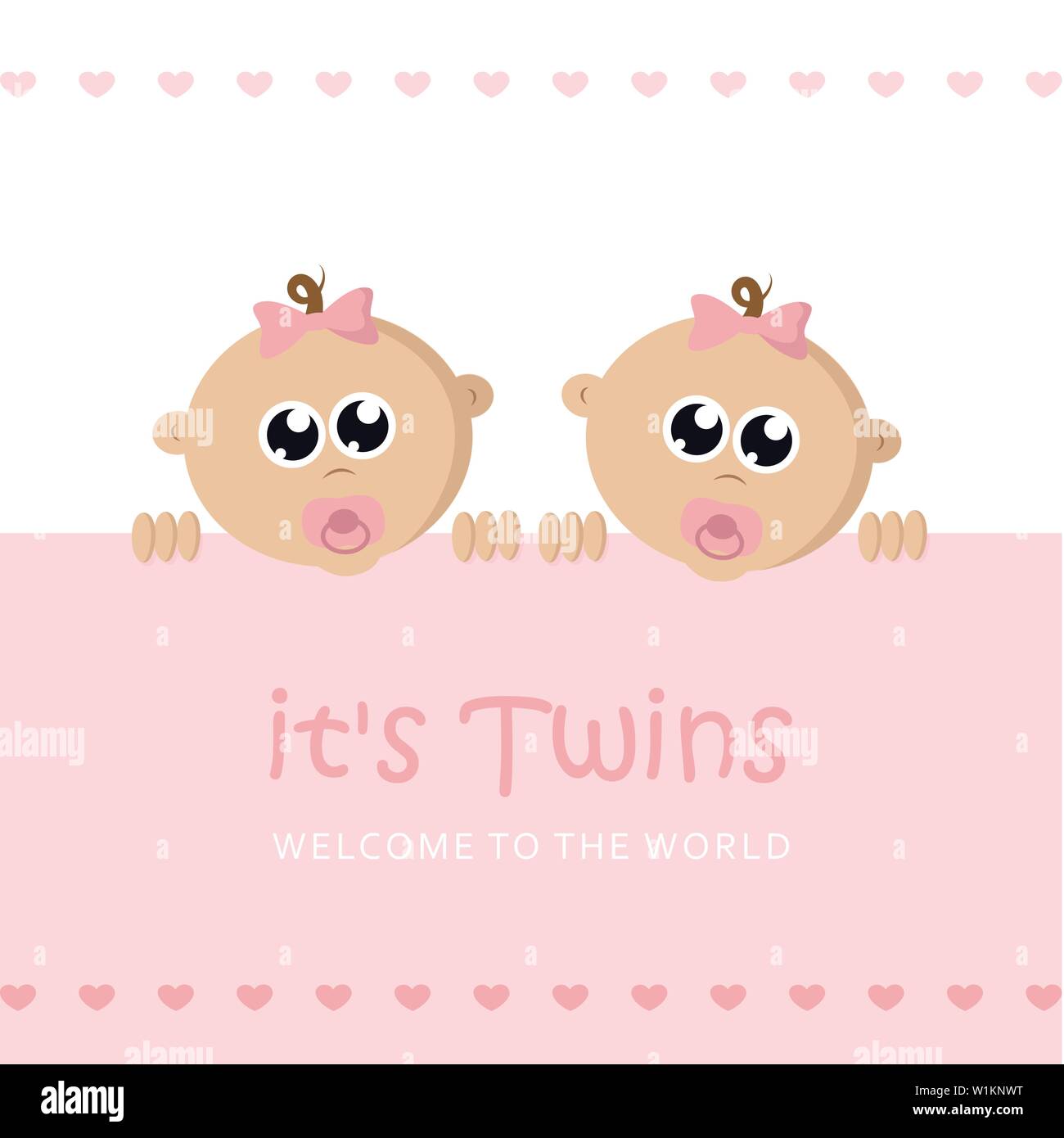 its twins girl welcome greeting card for childbirth with baby face