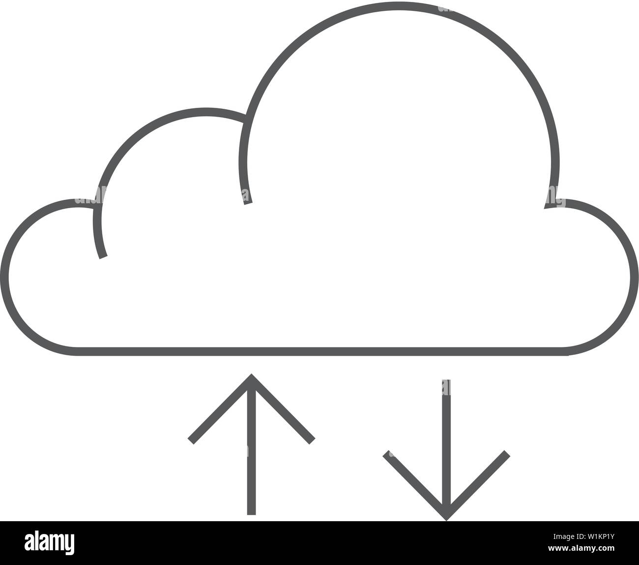 Cloud icon with arrows in thin outline style. Computing data storage ...
