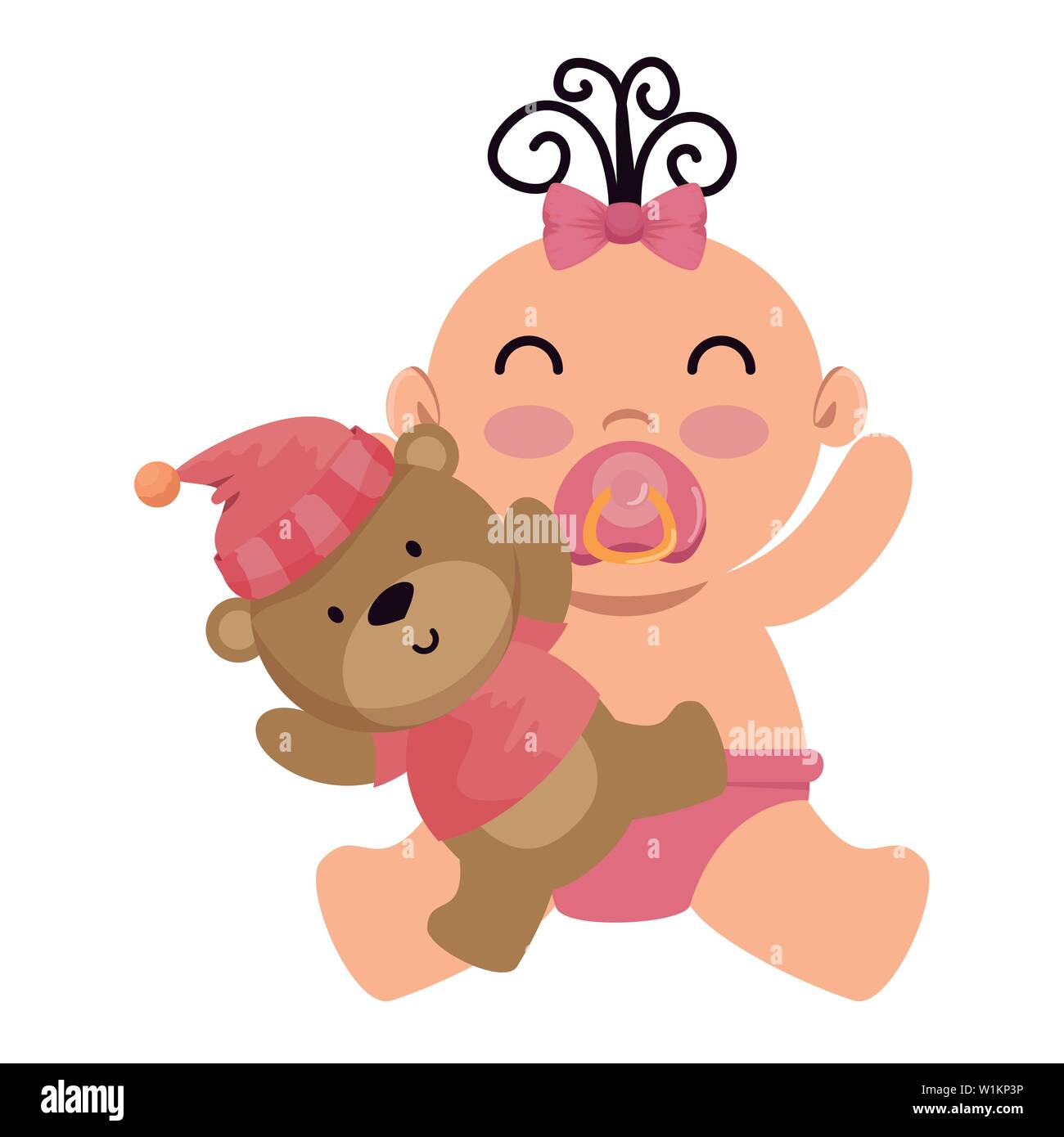 cute little baby girl with bear teddy Stock Vector Image & Art - Alamy