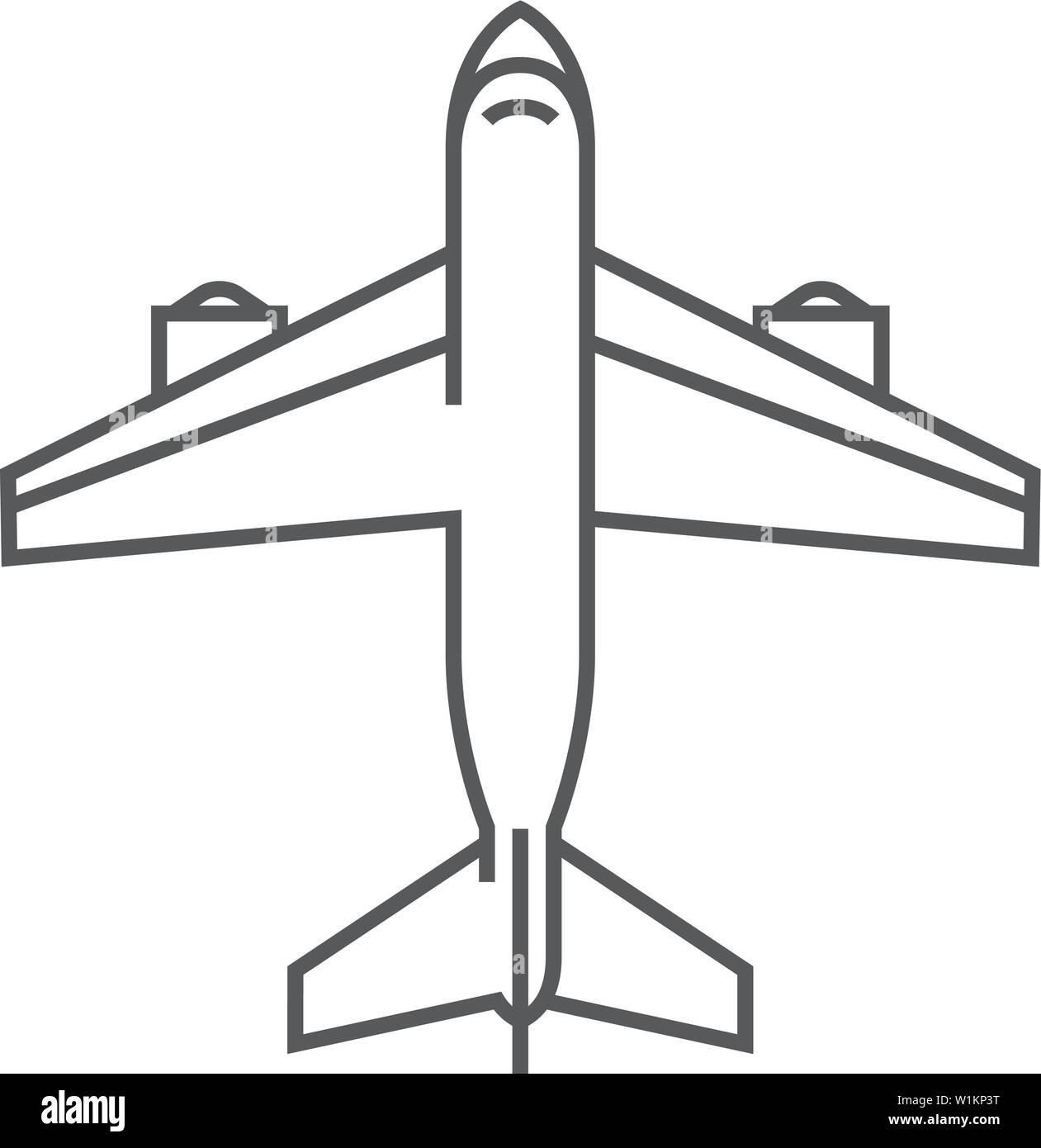 Airplane icon in thin outline style. Aviation transportation travel passenger commercial Stock Vector