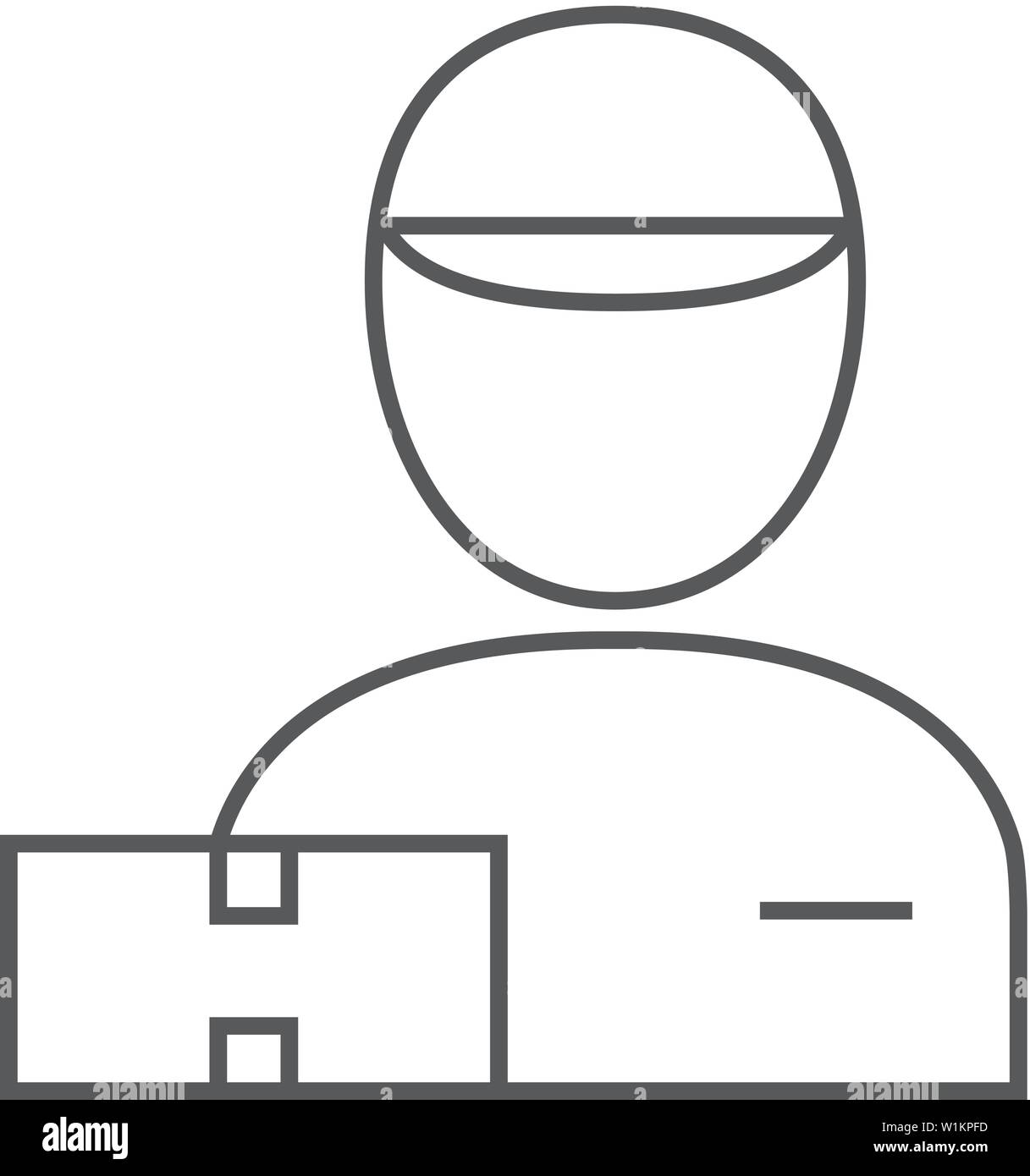 Delivery man icon in thin outline style. Courier logistic mail packet ...