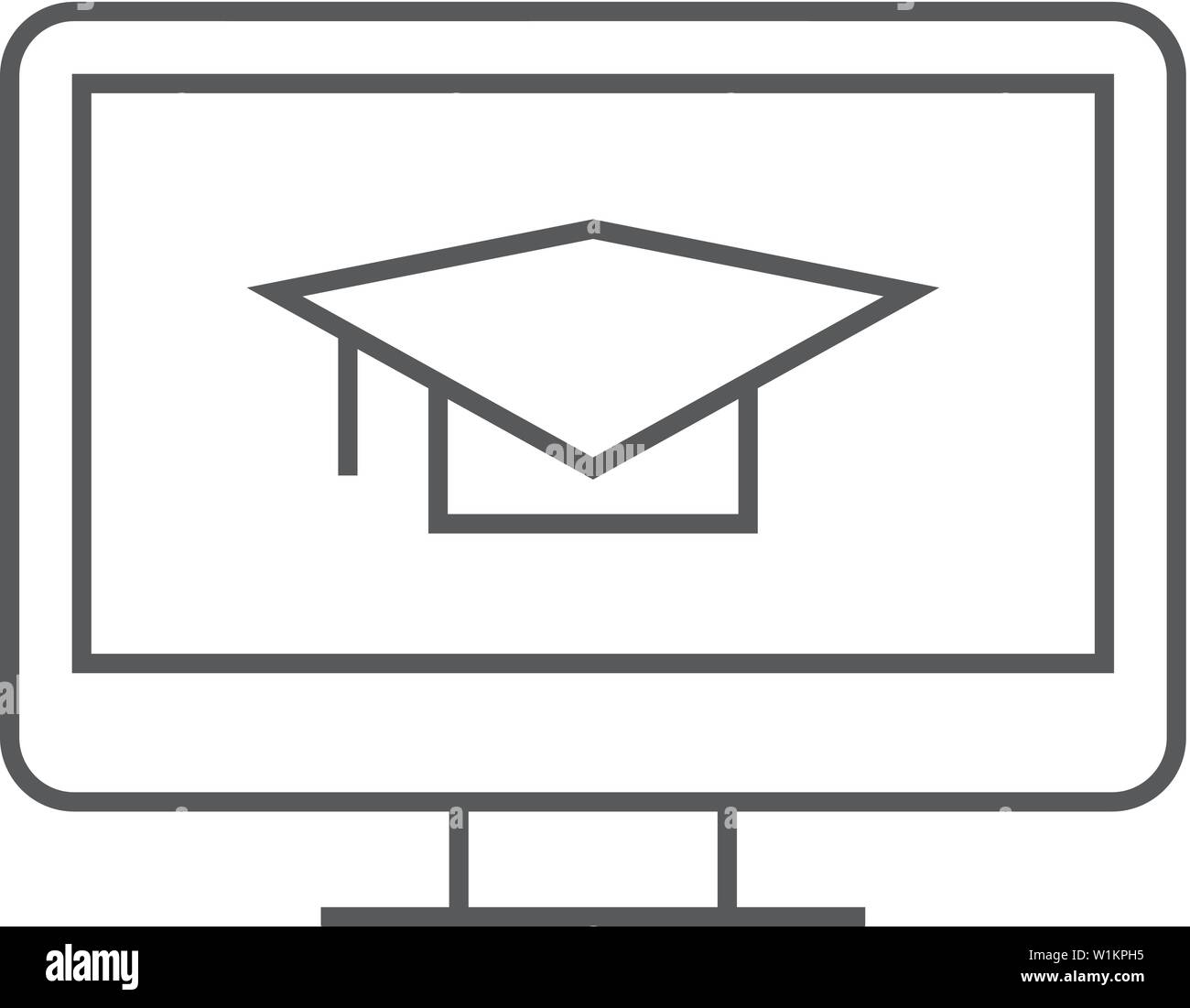 Online education icon in thin outline style. Education college student success graduation diploma online e-learning webinar internet Stock Vector