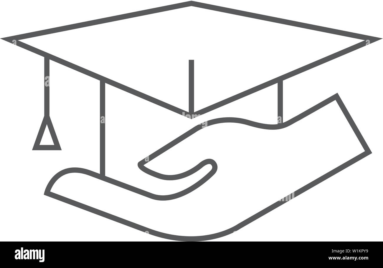 Hand holding diploma icon in thin outline style. Education school ...