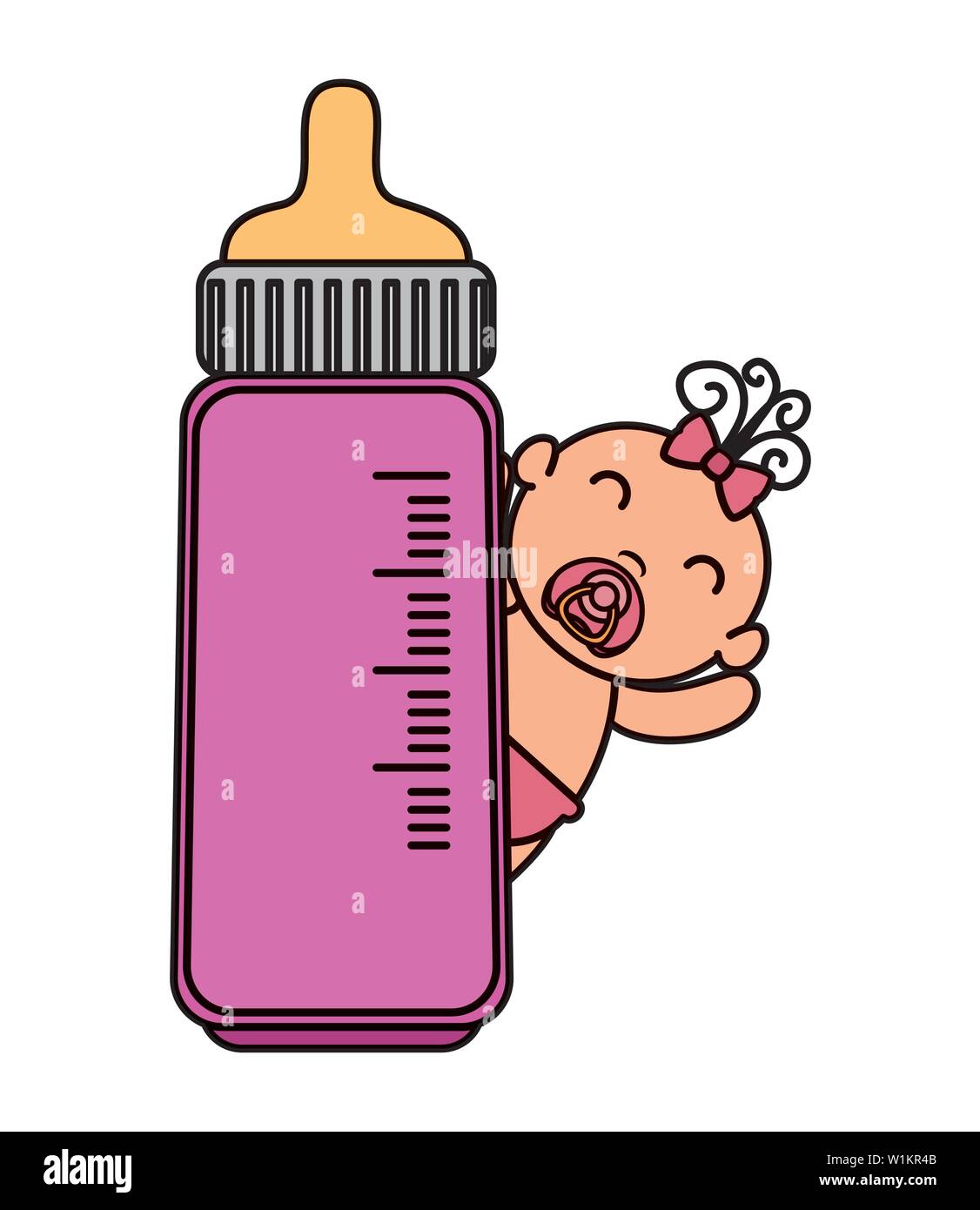 cute little baby girl with bottle milk character Stock Vector Image ...