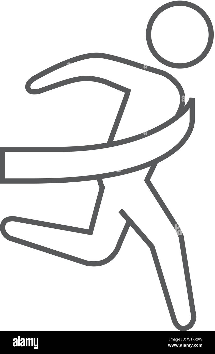 Finish line icon in thin outline style. Sport runner marathon competition winning champion Olympic Olympian Stock Vector