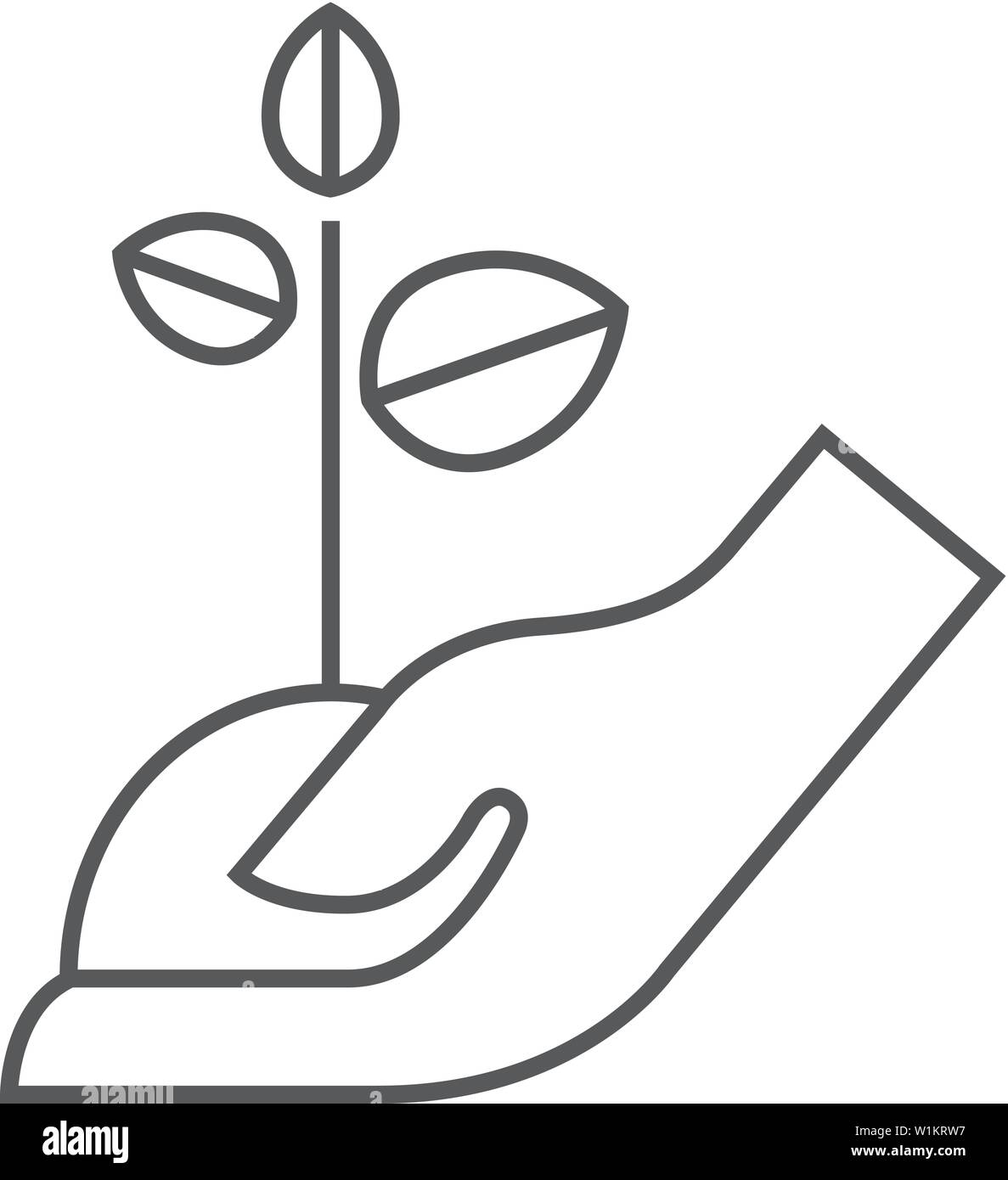 Hand holding tree icon in thin outline style. Ecosystem environment ...