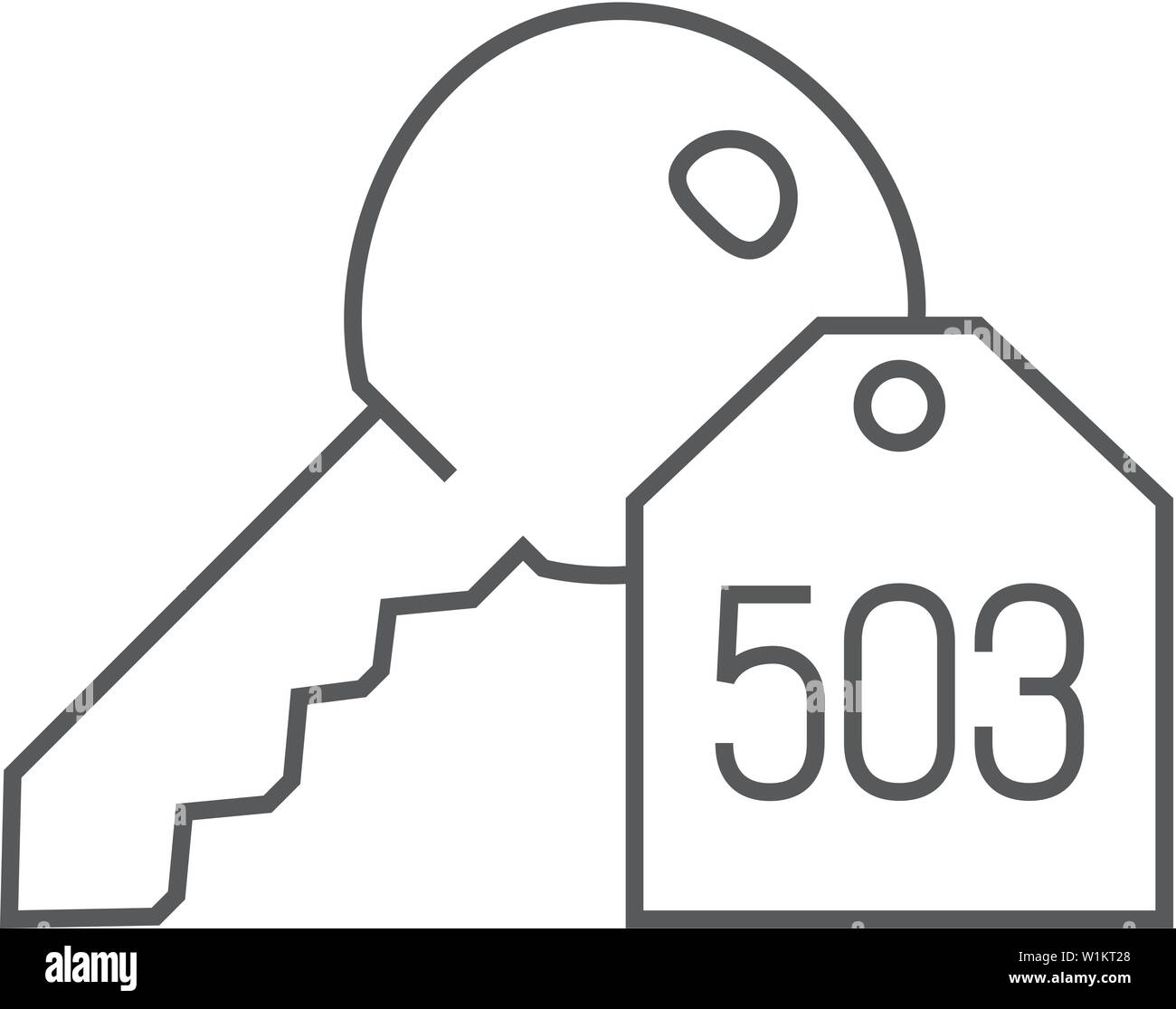 Key icon in thin outline style. Safety protection house home property hotel travel