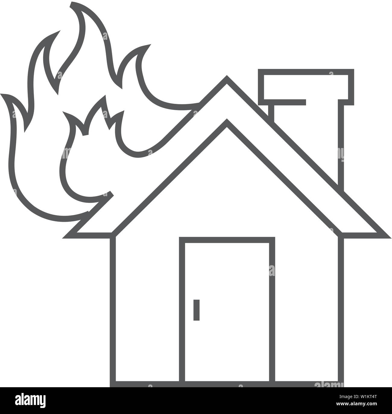 House fire icon in thin outline style. Nature disaster sabotage ...