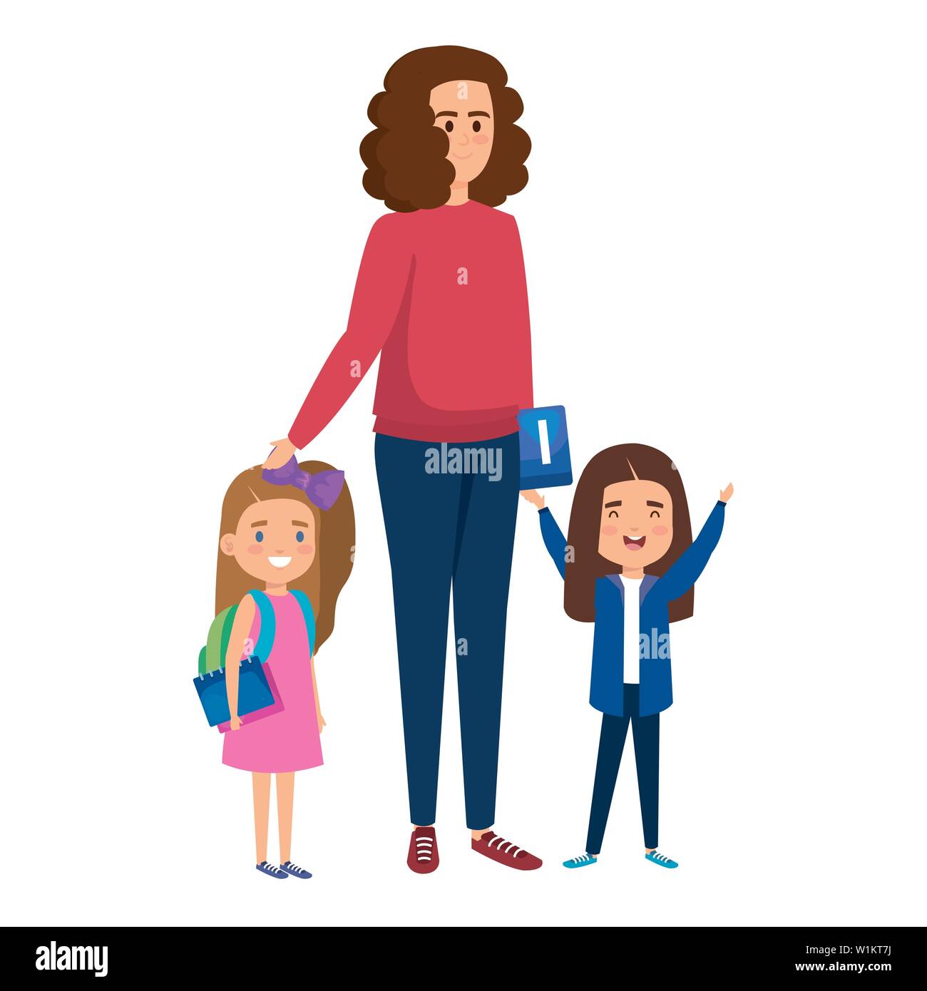 happy students girls with female teacher Stock Vector Image & Art - Alamy