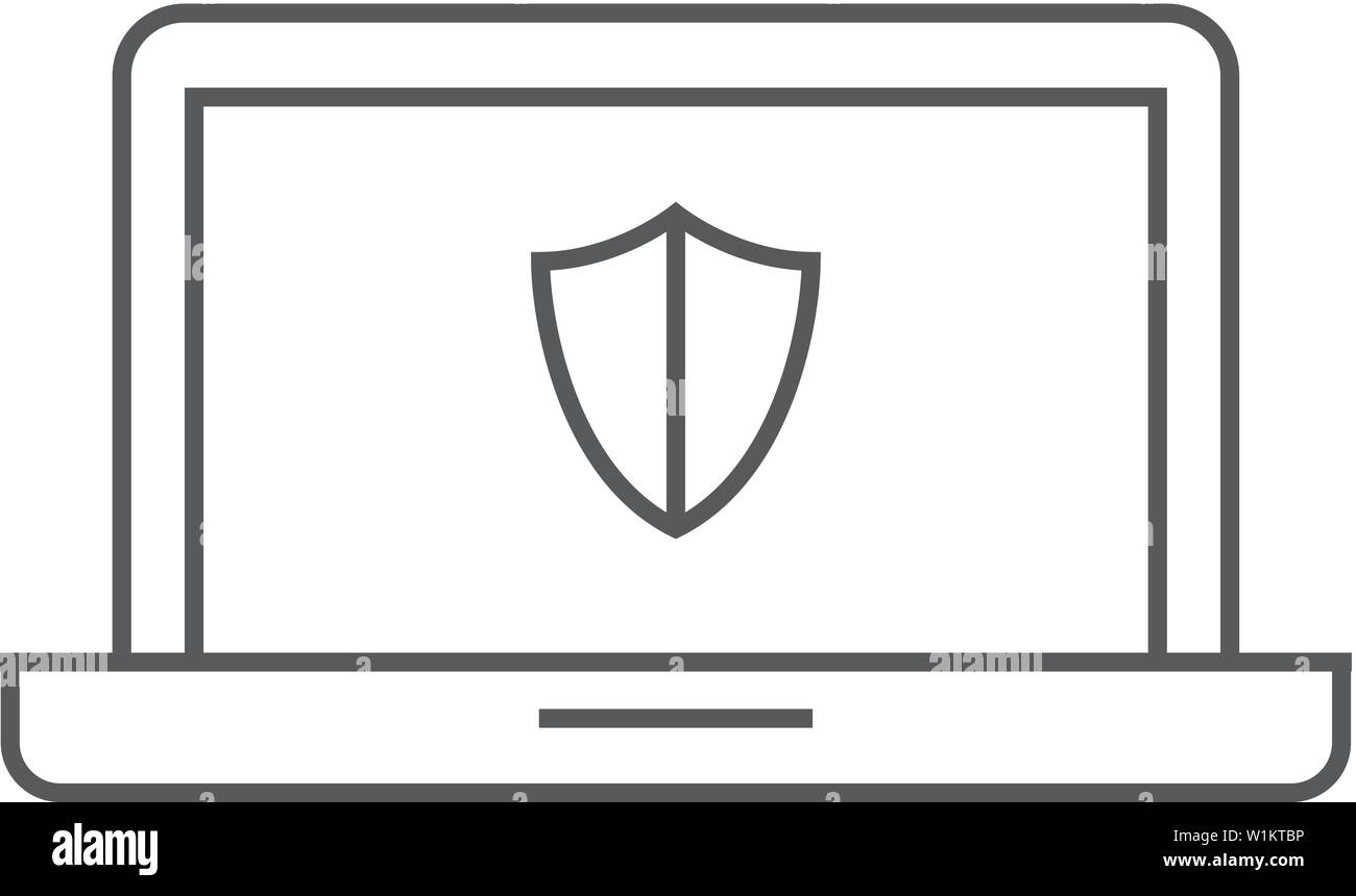 Laptops icon in thin outline style. Electronic computer network antivirus malware adware virus detection Stock Vector