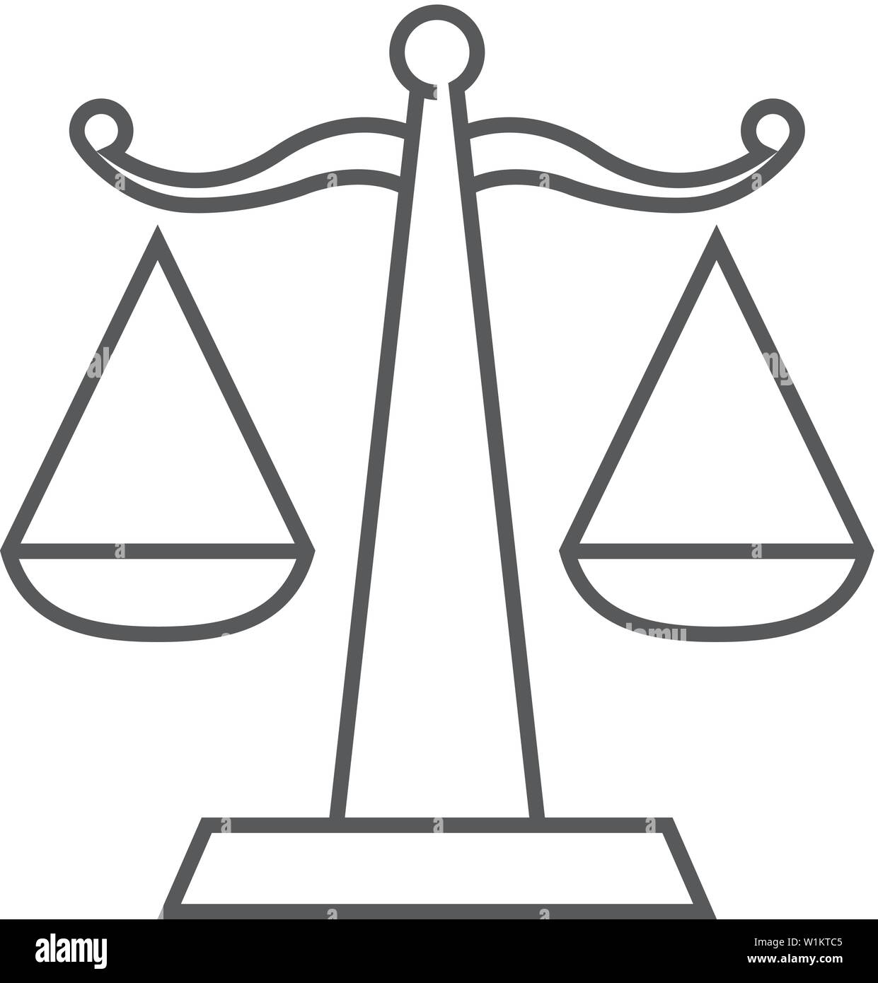 Justice scale icon in thin outline style. Law litigation measurement