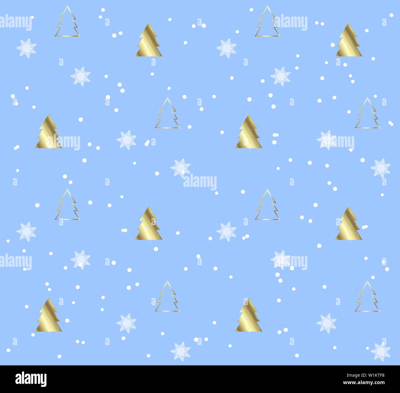 Blue Seamless pattern with golden Christmas trees Stock Vector