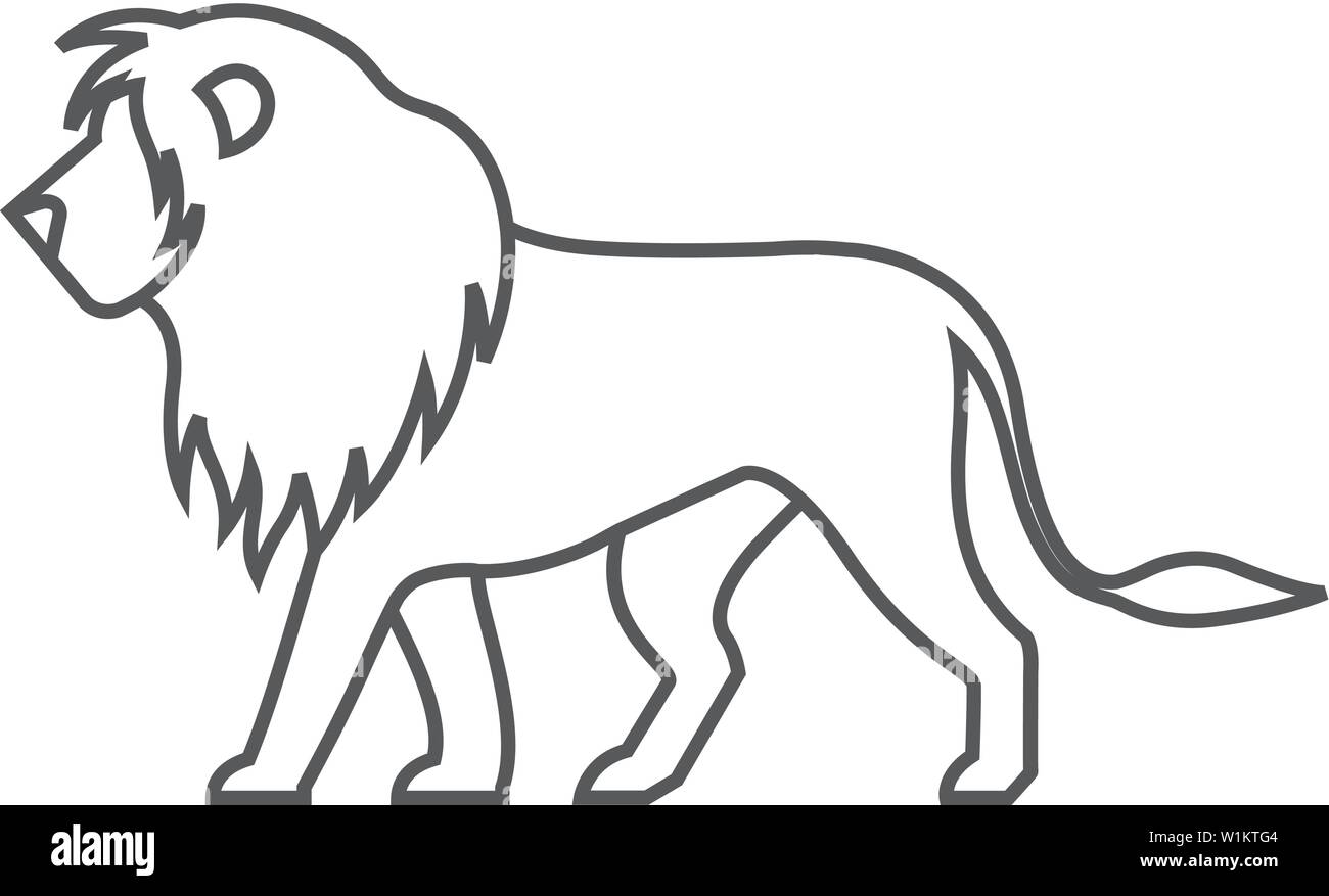 Lion icon in thin outline style. Silhouette logo mammal carnivore jungle zoo safari Stock Vector