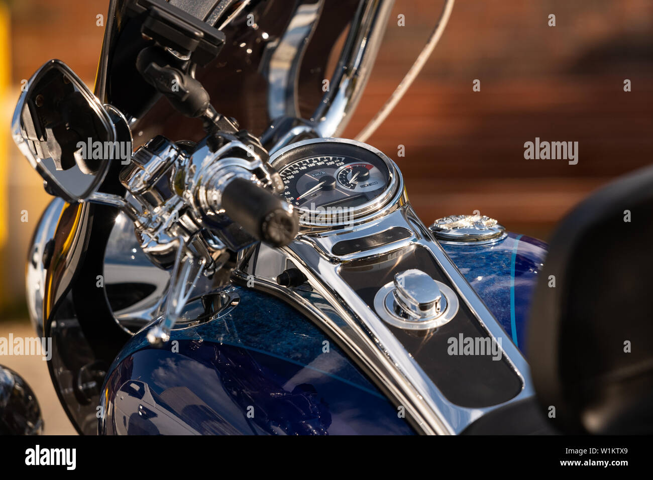 Description: dashboard blue motorcycle close-up Stock Photo