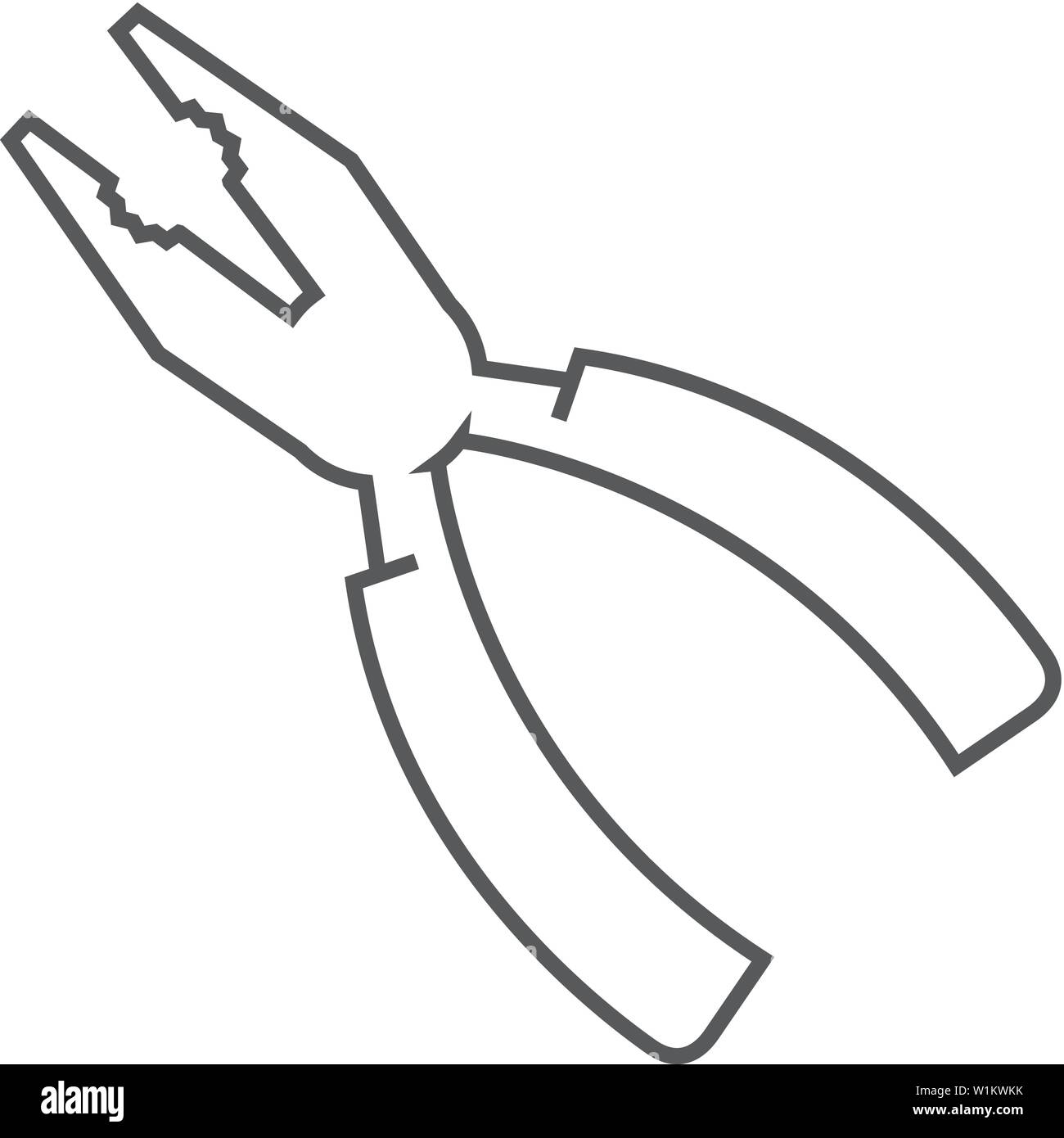 Pliers icon in thin outline style. Tool industrial construction