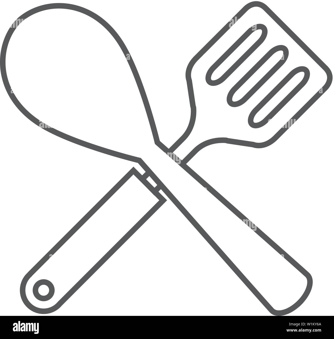 Spatula icon in thin outline style. Cooking utensil kitchen household