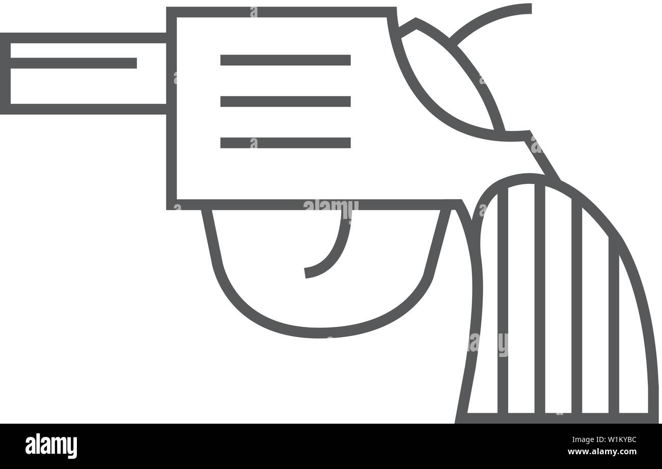 Revolver gun icon in thin outline style. Handgun danger police armed ...