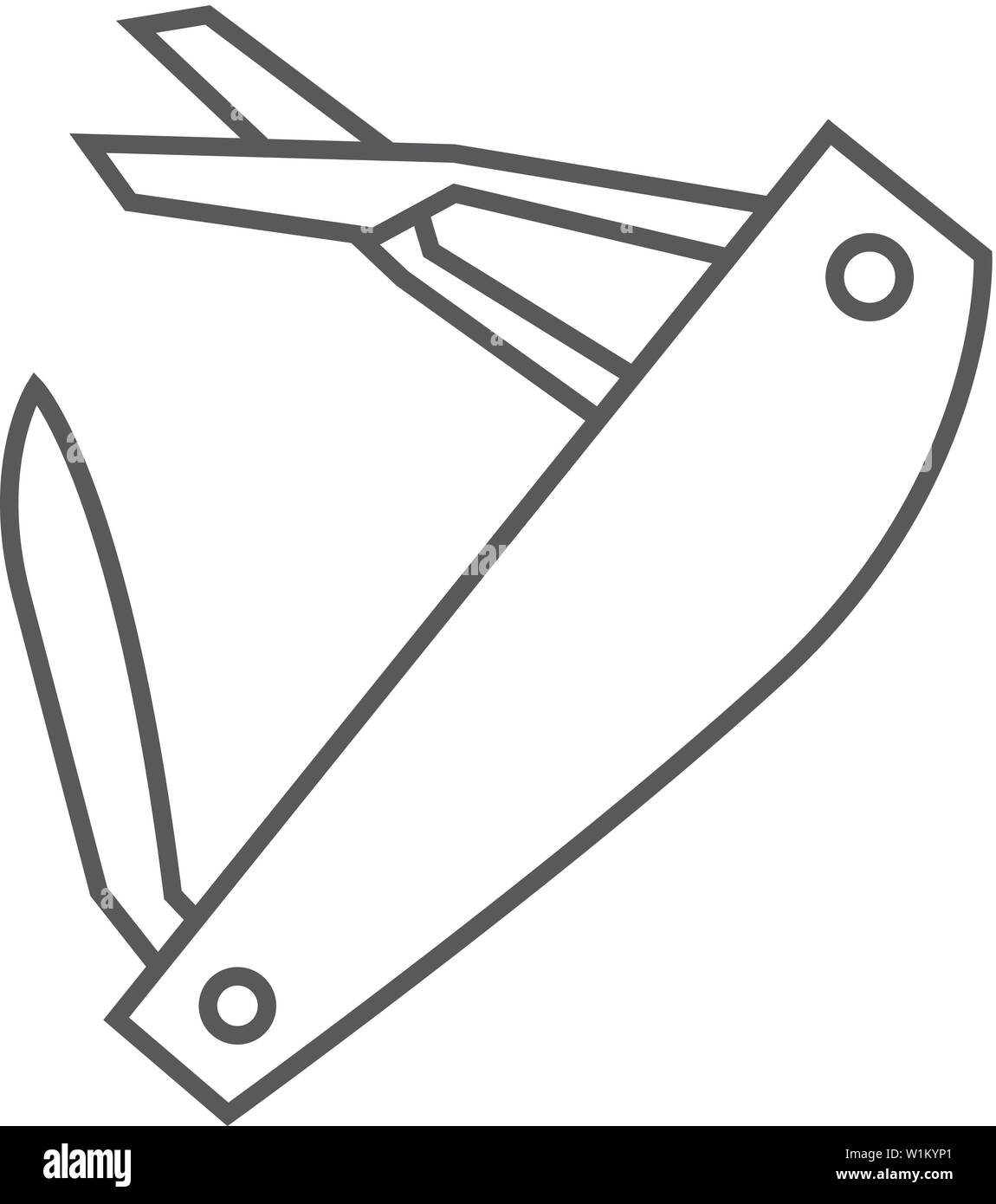 Multi tool icon in thin outline style. Multifunction camping survival ...
