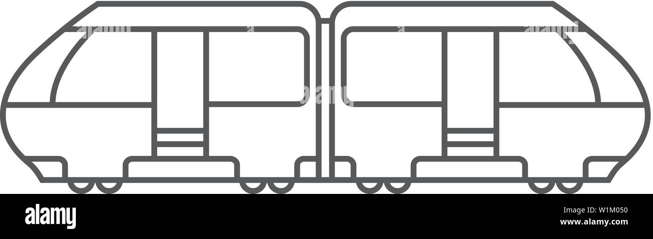 Tram icon in thin outline style. Metro, urban, public transport Stock Vector