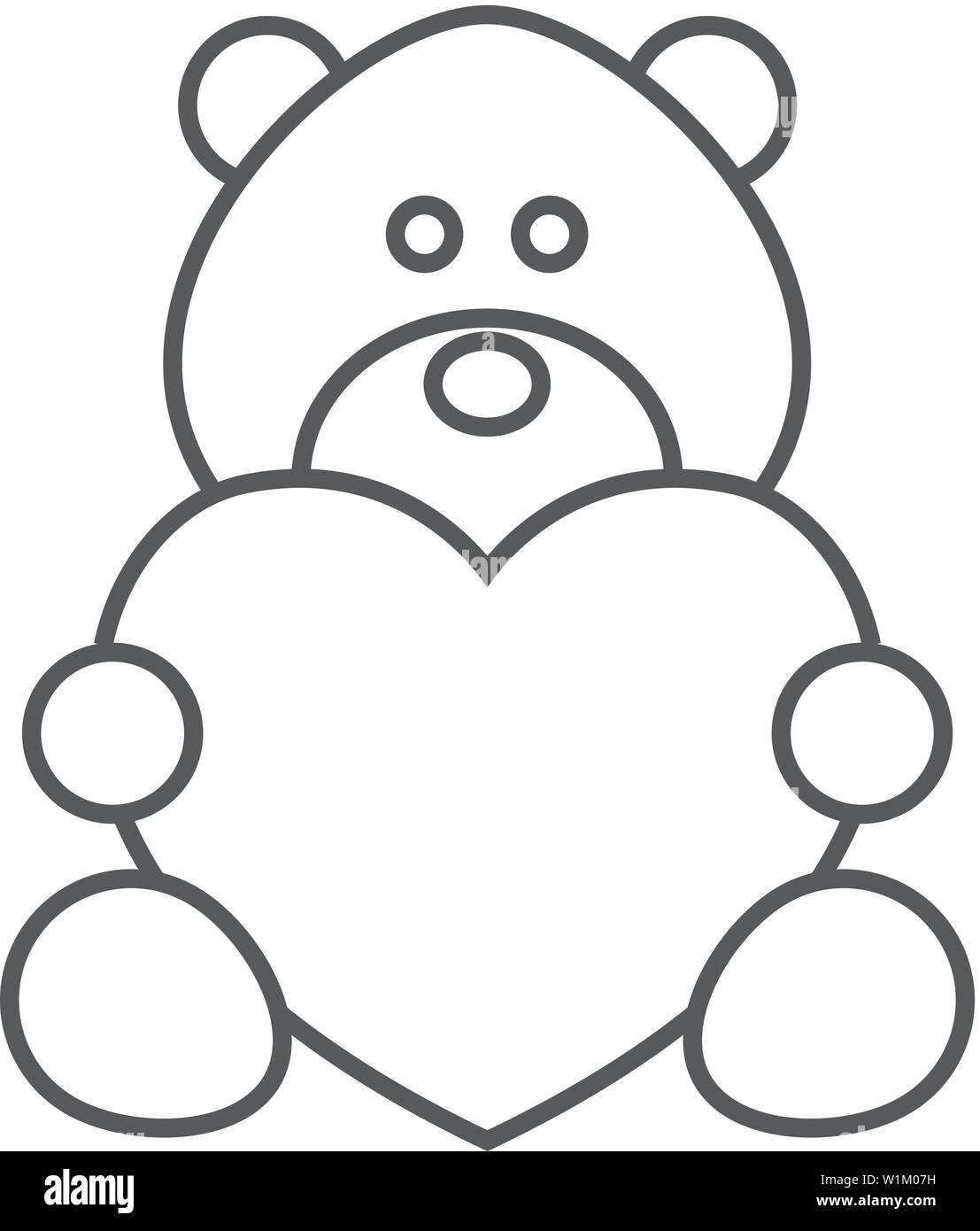 Download Teddy holding heart shape icon in thin outline style ...