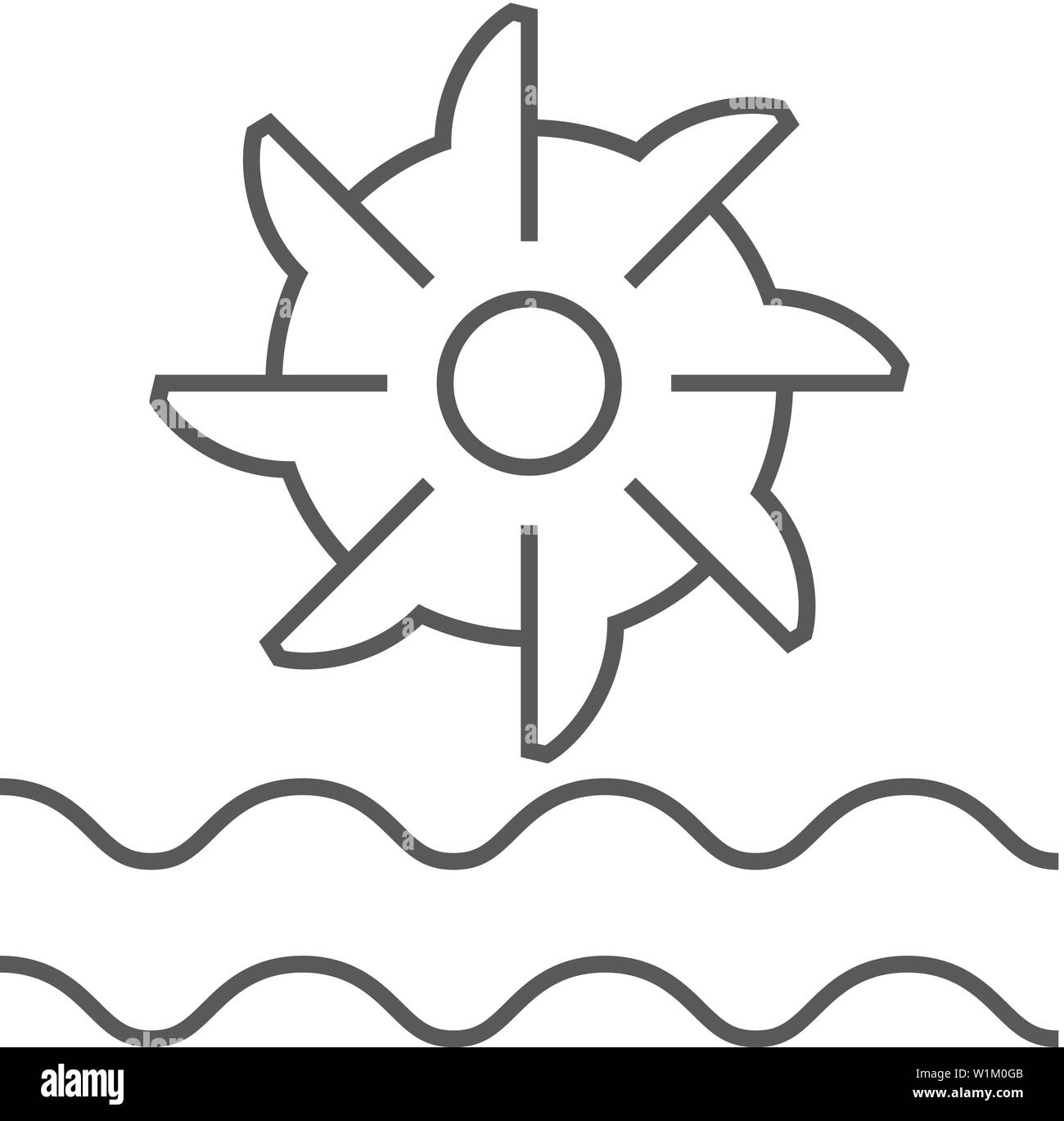 Water turbine icon in thin outline style. Energy renewable green environment Stock Vector