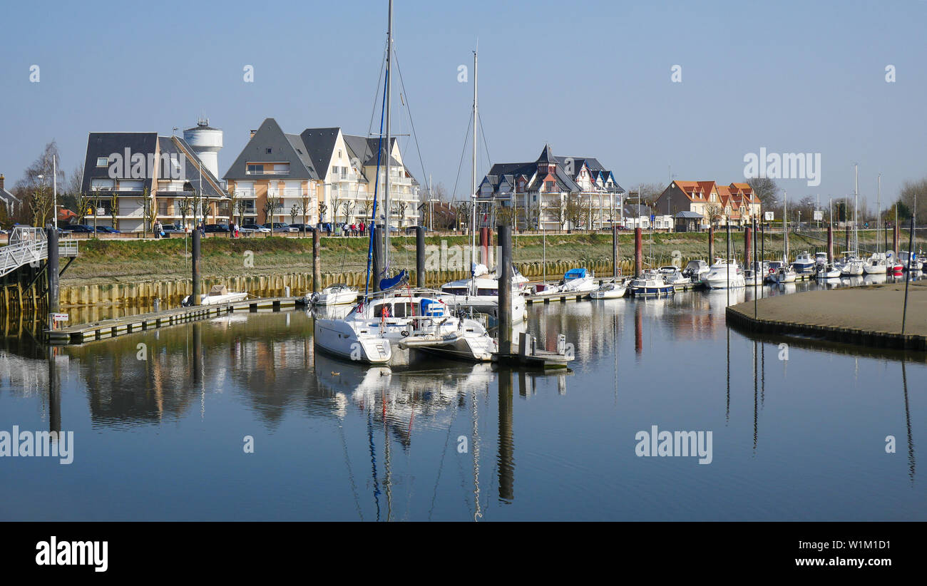 Small sailing harbor located on the Canal de la Maye, seen at low tide in Le  Crotoy, Bay de Somme, Somme, France Stock Photo - Alamy