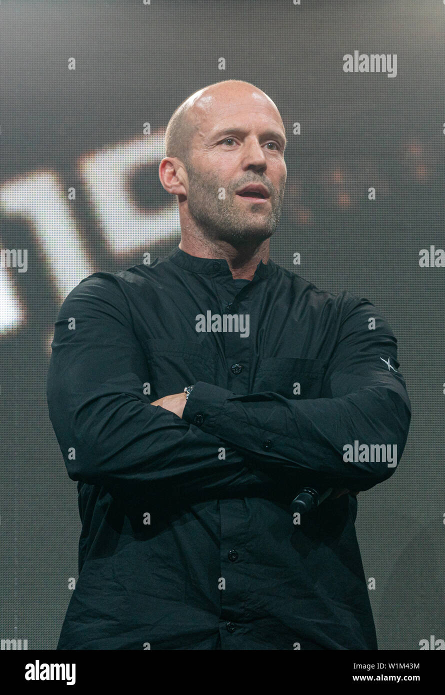 COLOGNE, GERMANY - JUN 28th 2019: Jason Statham (*1967, English actor, film producer, martial artist and former diver) , world premiere of the final movie trailer for & Furious Hobbs &