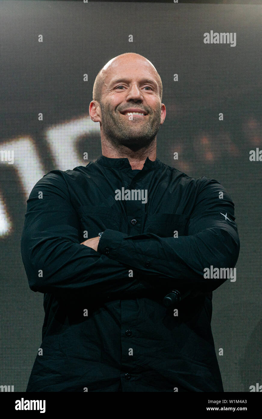 COLOGNE, GERMANY - JUN 28th 2019: Jason Statham (*1967, English actor, film producer, martial artist and former diver) , world premiere of the final movie trailer for Fast & Furious Hobbs & Shaw at CCXP Cologne Stock Photo