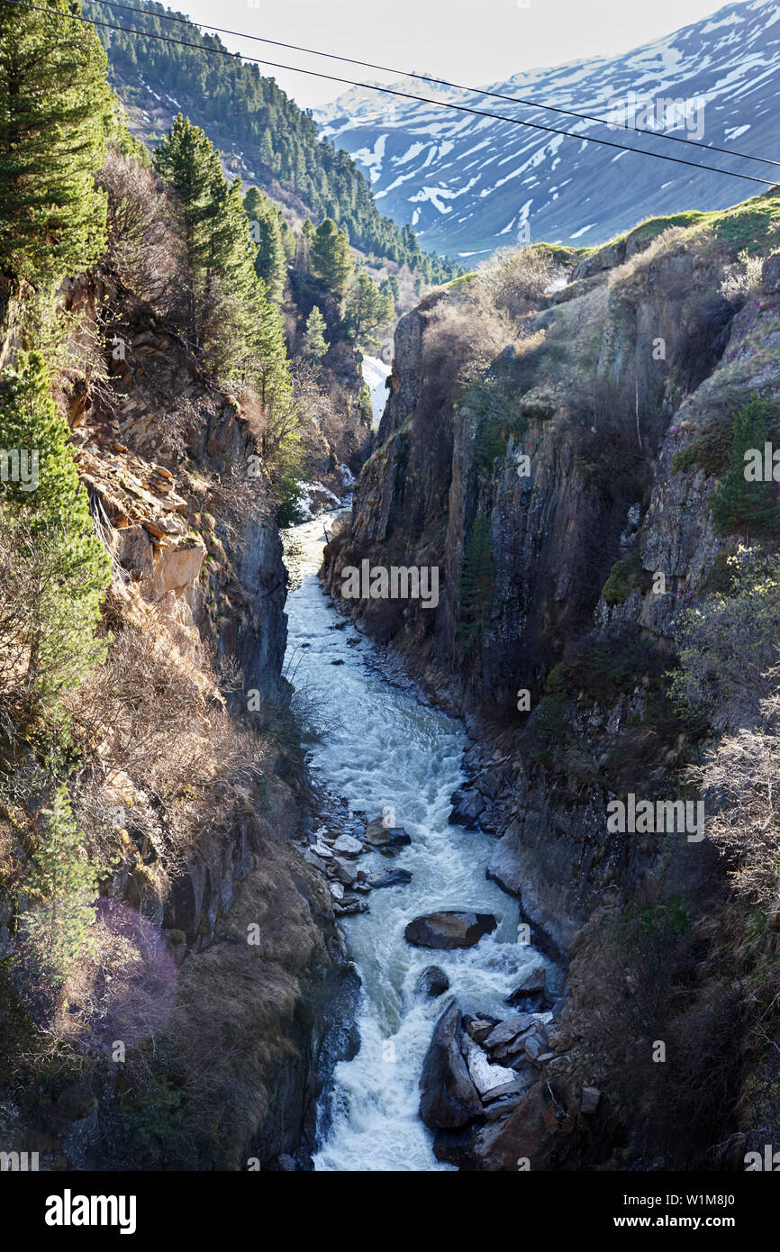 River flowing amidst rocky cliff, Venter Ache River, Otztal, Austria Stock Photo