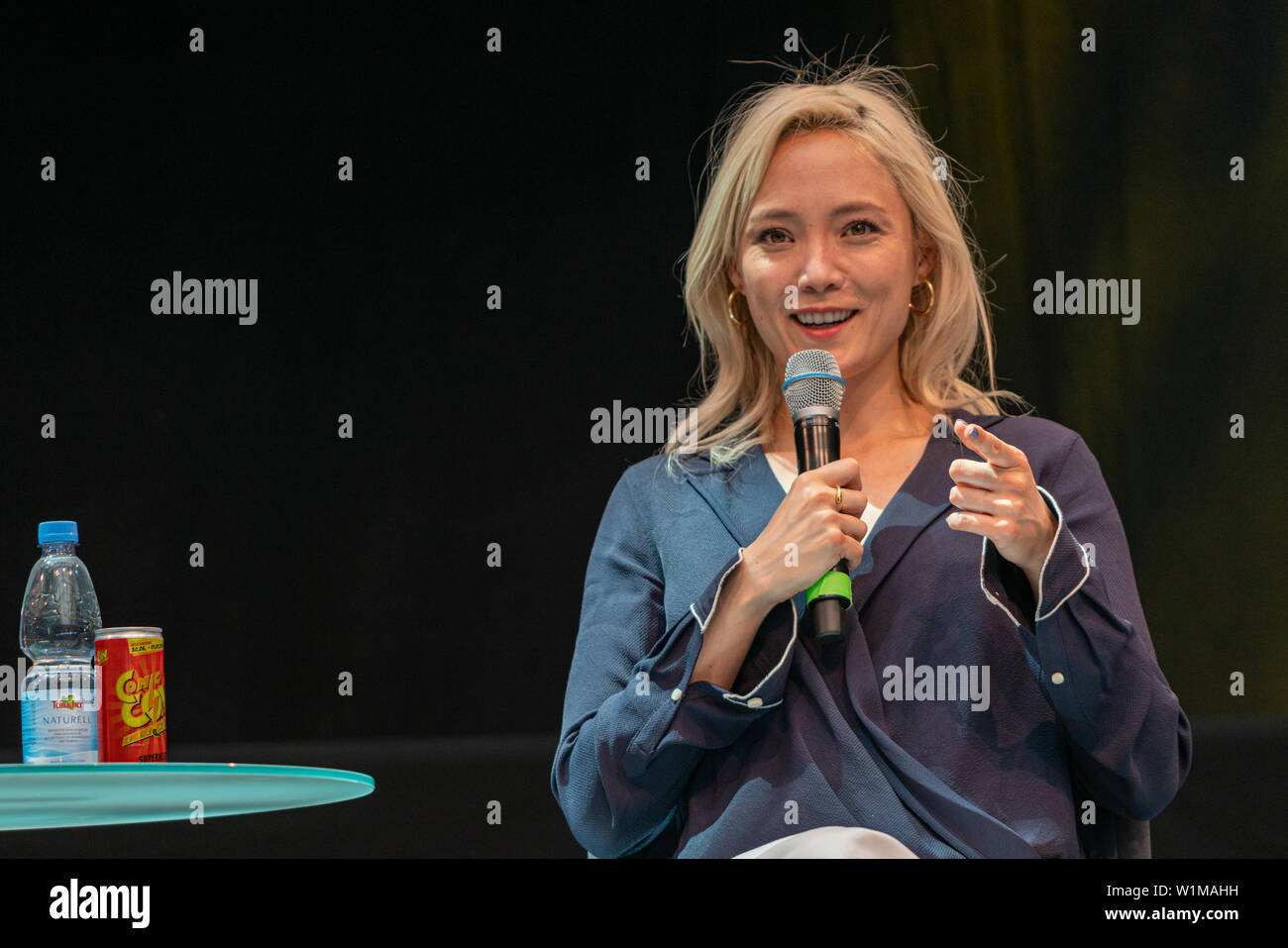 STUTTGART, GERMANY - JUN 29th 2019: Pom Klementieff (*1986, French actress)  talks about her experiences in the movie industry at Comic Con Germany  Stuttgart, a two day fan convention Stock Photo - Alamy