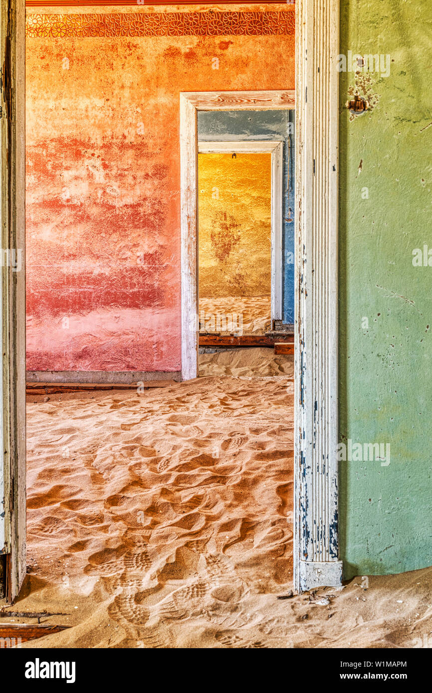 Abandoned house in ghost town of Kolmanskop, Namibia, Africa Stock Photo