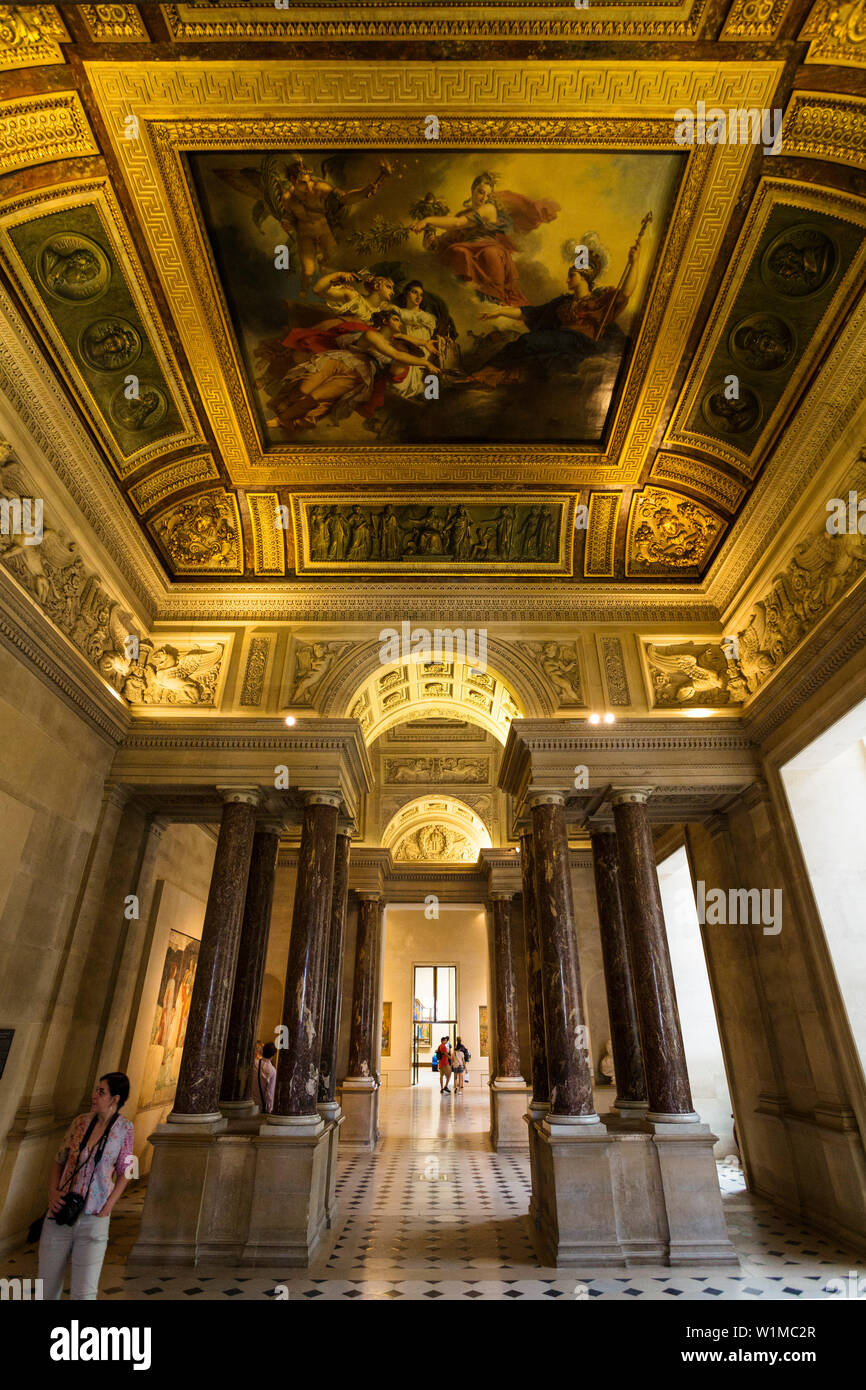 Interior view of the Louvre museum, ceiling paintings, Paris, France, Europe Stock Photo