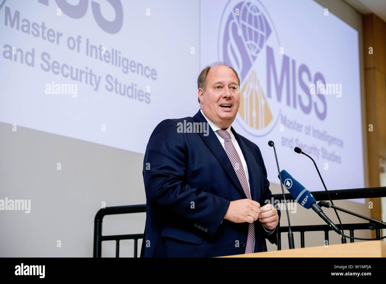 Berlin, Germany. 03rd July, 2019. Helge Braun (CDU), head of the Federal Chancellery, speaks at the opening ceremony of the Master's programme "Intelligence and Security Studies" for secret service employees at the headquarters of the Federal Intelligence Service (BND). Credit: Christoph Soeder/dpa/Alamy Live News Stock Photo