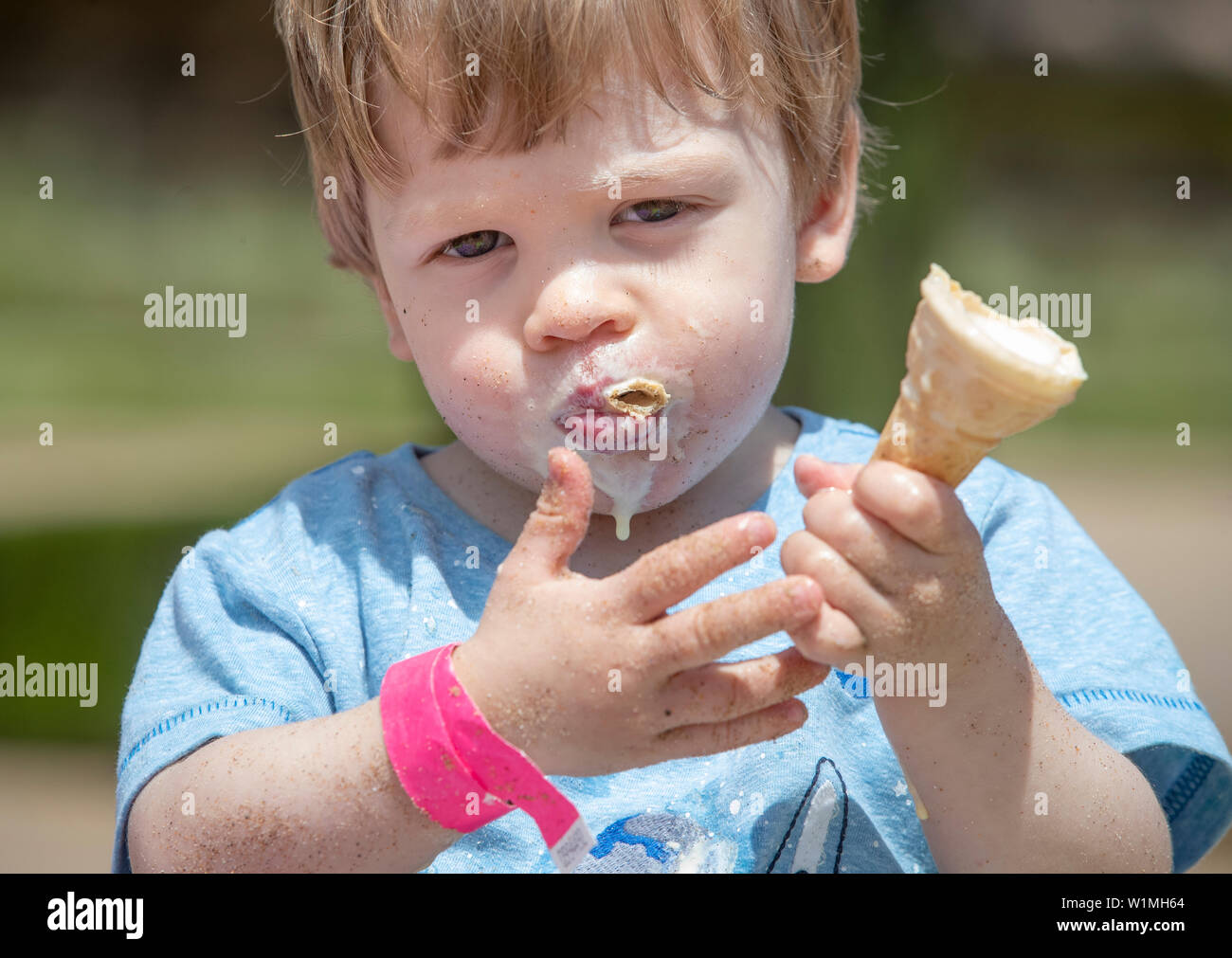 Harry Mullen enjoys an ice cream on Bridlington beach as hot weather