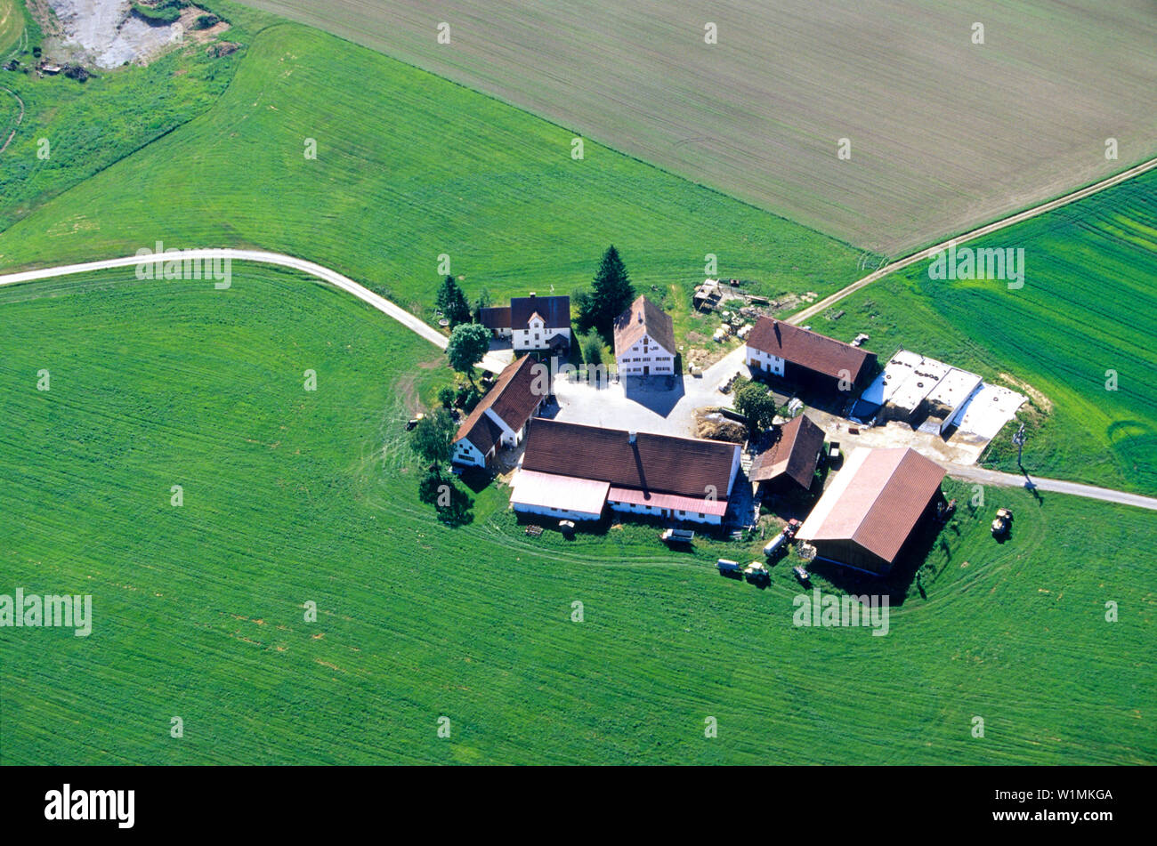 Farm houses in the west of Munich, Munich, Bavaria, Germany Stock Photo