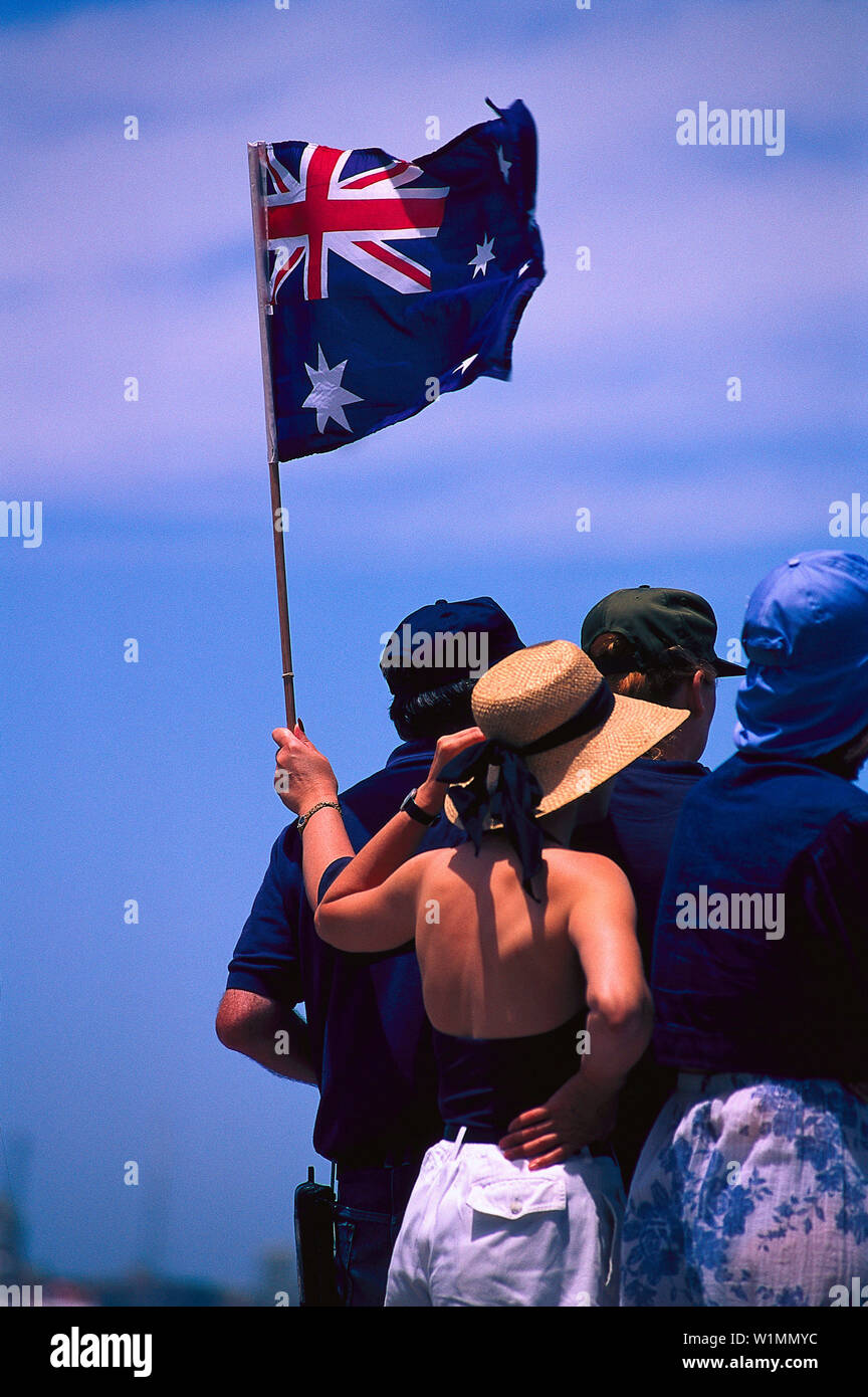 Frau mit australischer Fahne, Sydney, NSW Australien Stock Photo