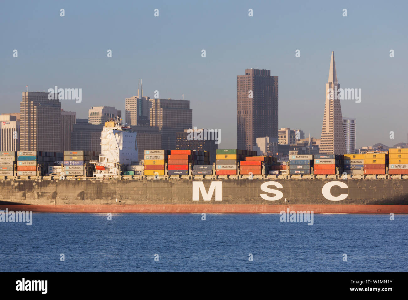 Container Ship, San Francisco Skyline, California, USA Stock Photo - Alamy