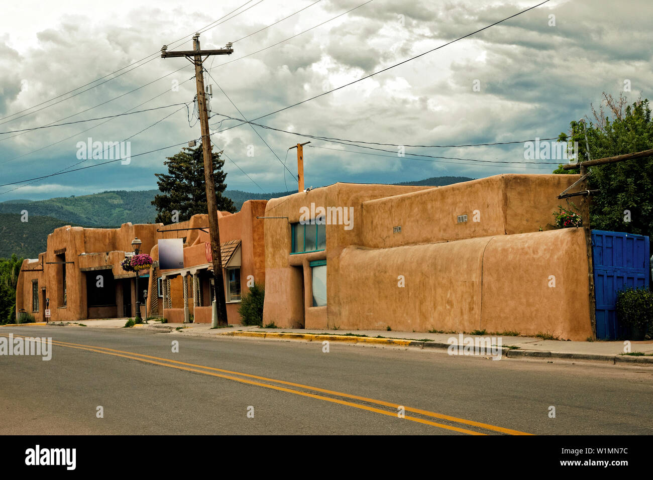 Adobe Houses in Kit Carson Road Taos New Mexico Stock Photo