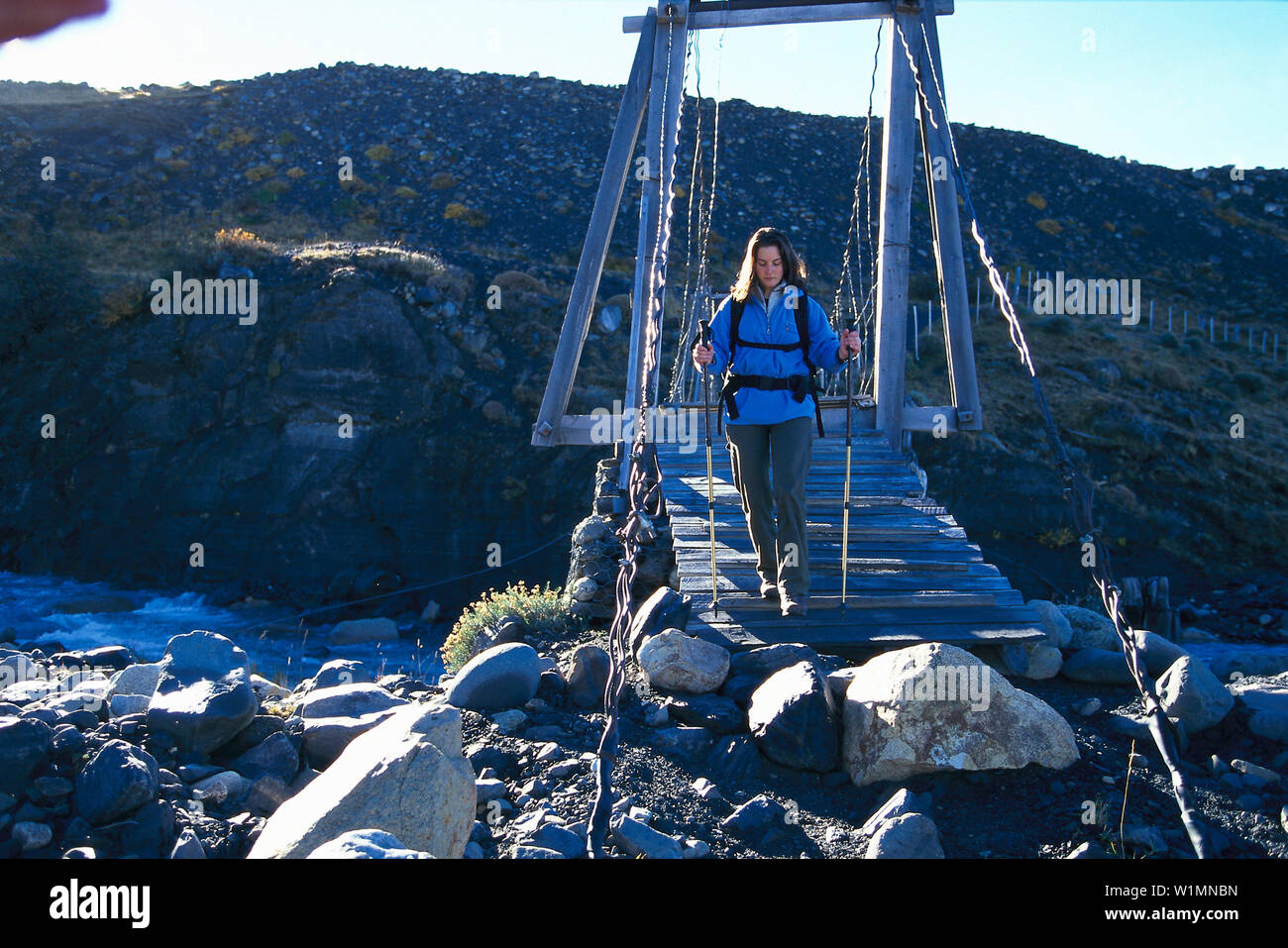 Trecking Bridge Trekking, bridge, Torres del Paine Patagonia, Chile Stock Photo - Alamy