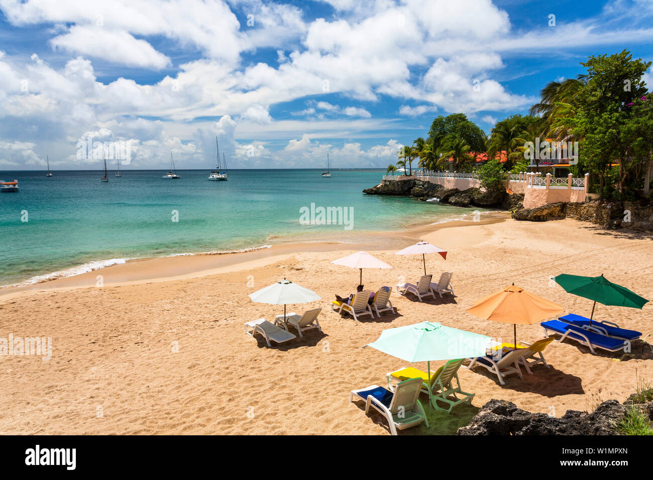 Sandy beach Store Bay, Tobago, West Indies, South America Stock Photo ...