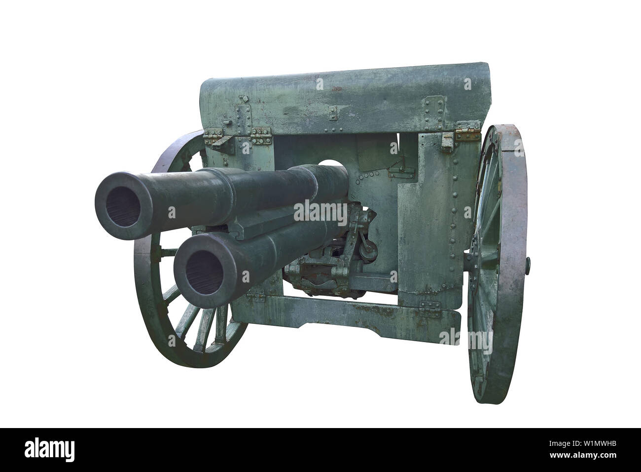 green artillery canon isolated on white background Stock Photo - Alamy