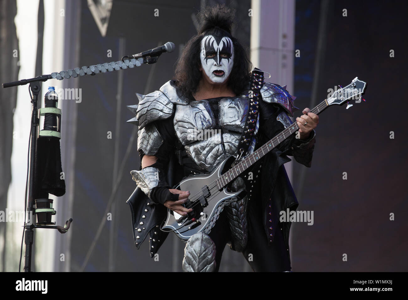 Oslo, Norway - June 27, 2019. The American rock band Kiss performs a live concert during the Norwegian music festival Tons of Rock 2019 in Oslo. Here vocalist and bass player Gene Simmons seen live on stage. (Photo credit: Gonzales Photo - Per-Otto Oppi). Stock Photo